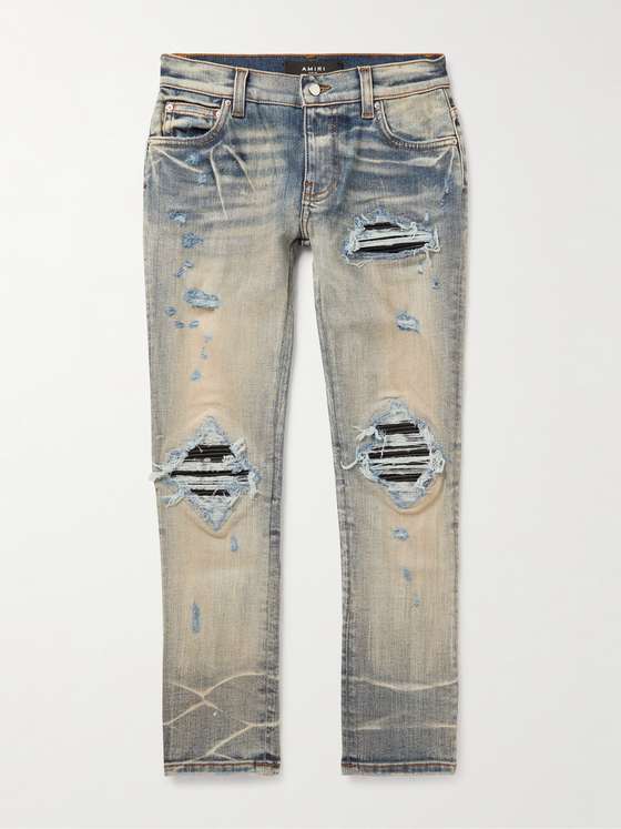 mrporter.com | MX1 Leather-Panelled Distressed Jeans