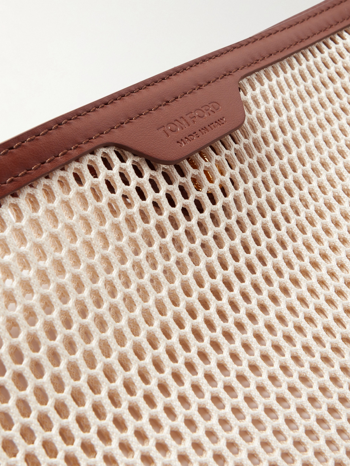 TOM FORD LOGO-APPLIQUÉD LEATHER-TRIMMED MESH TOTE BAG