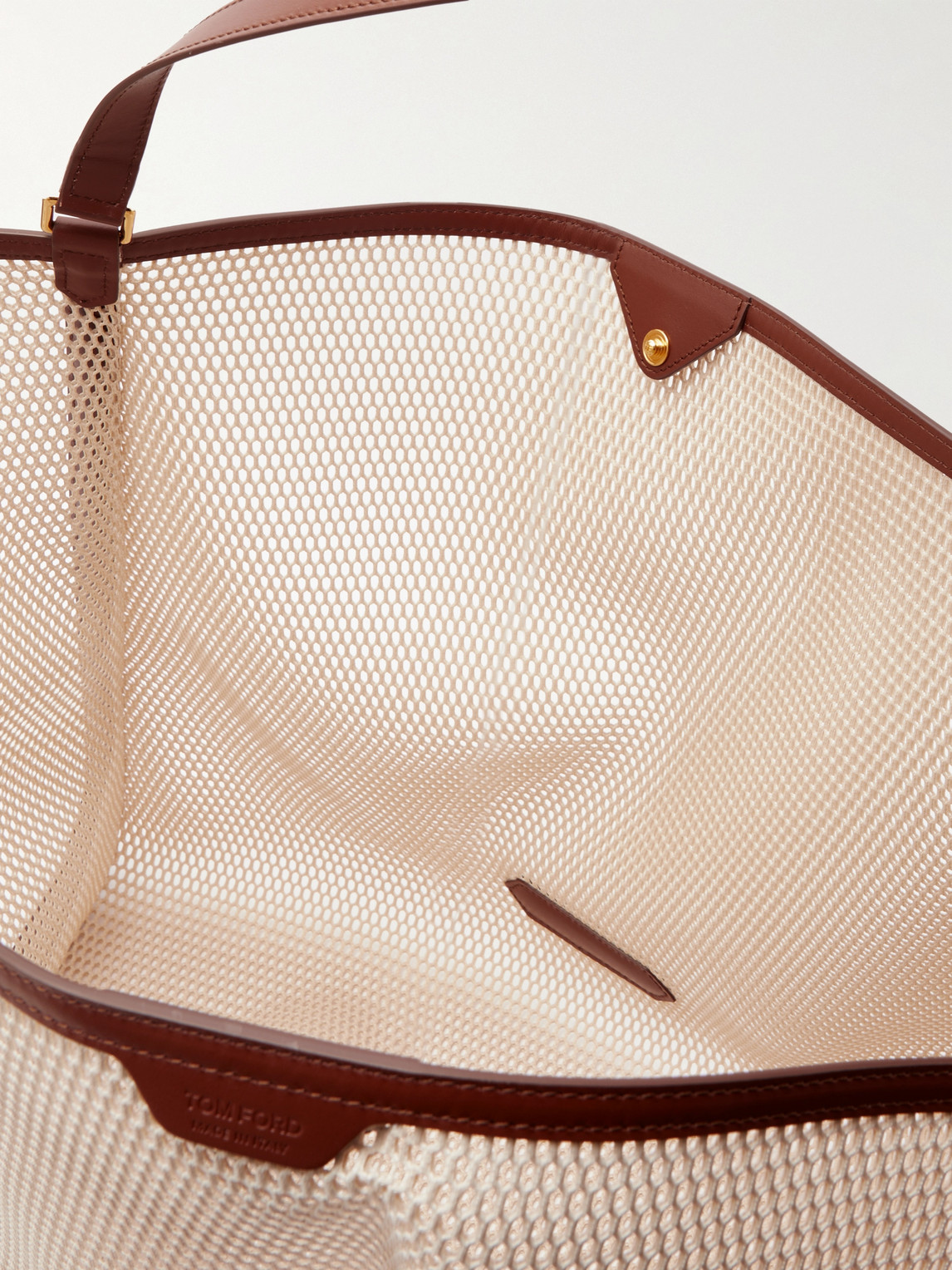 Tom Ford Logo-appliquéd Leather-trimmed Mesh Tote Bag In Neutrals