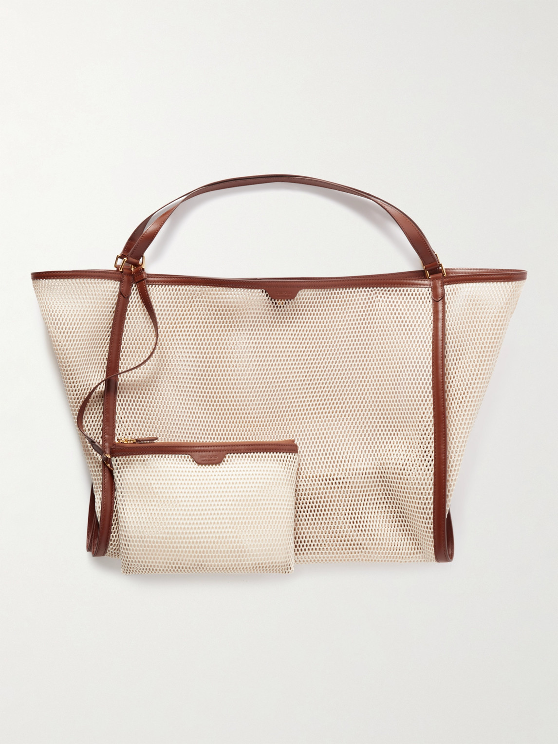 TOM FORD LOGO-APPLIQUÉD LEATHER-TRIMMED MESH TOTE BAG