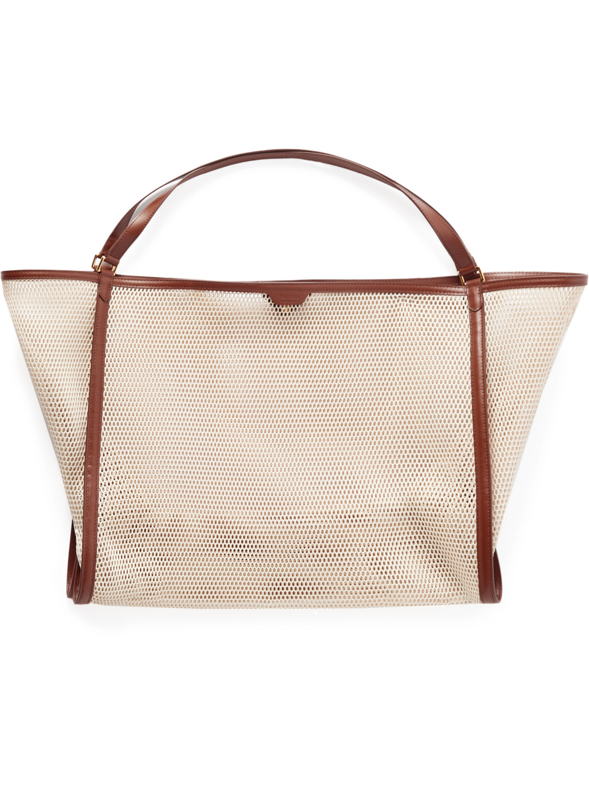 Tom Ford Logo-appliquéd Leather-trimmed Mesh Tote Bag In Neutrals