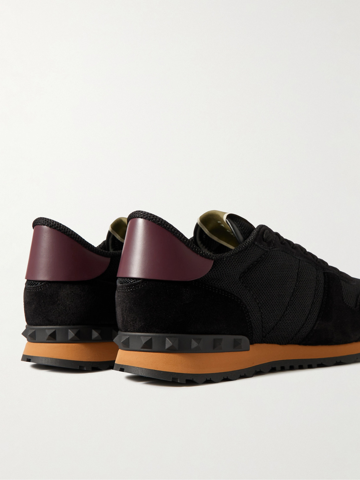 Shop Valentino Garavani Rockrunner Suede, Leather And Mesh Sneakers In Black