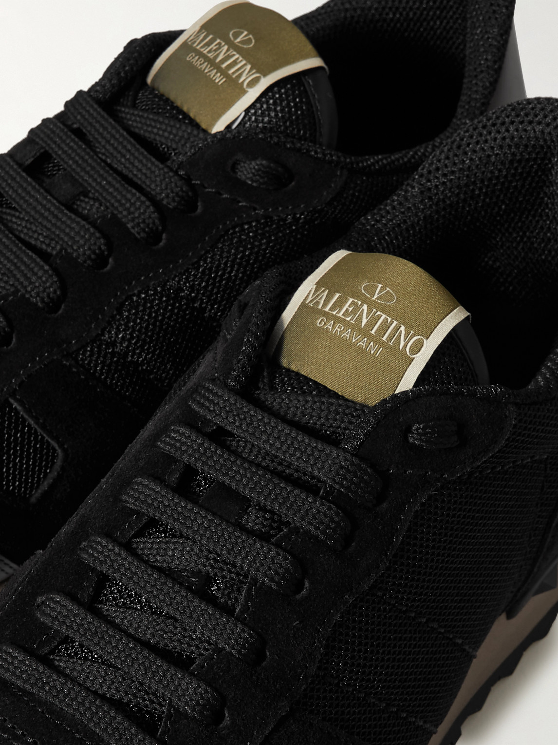 Shop Valentino Garavani Rockrunner Suede, Leather And Mesh Sneakers In Black