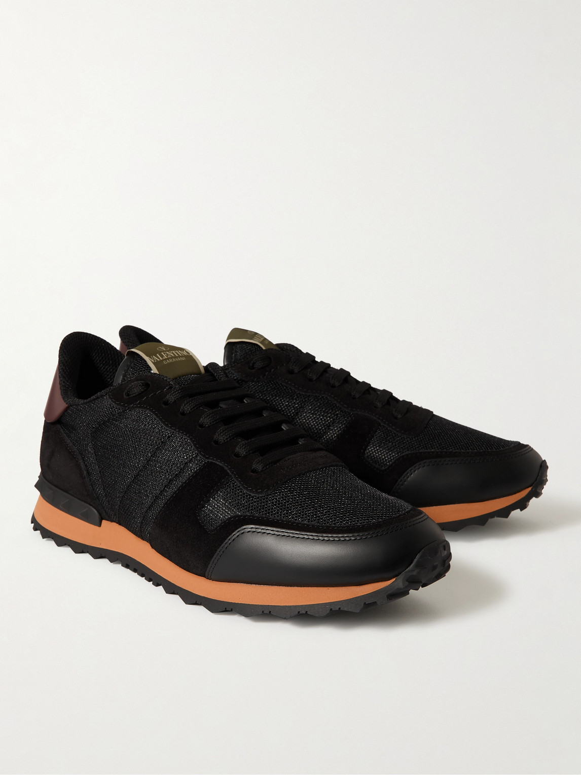 Shop Valentino Garavani Rockrunner Suede, Leather And Mesh Sneakers In Black