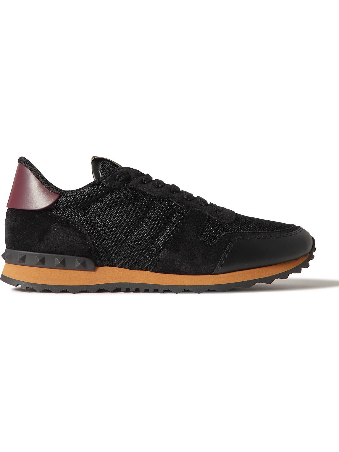 Shop Valentino Garavani Rockrunner Suede, Leather And Mesh Sneakers In Black