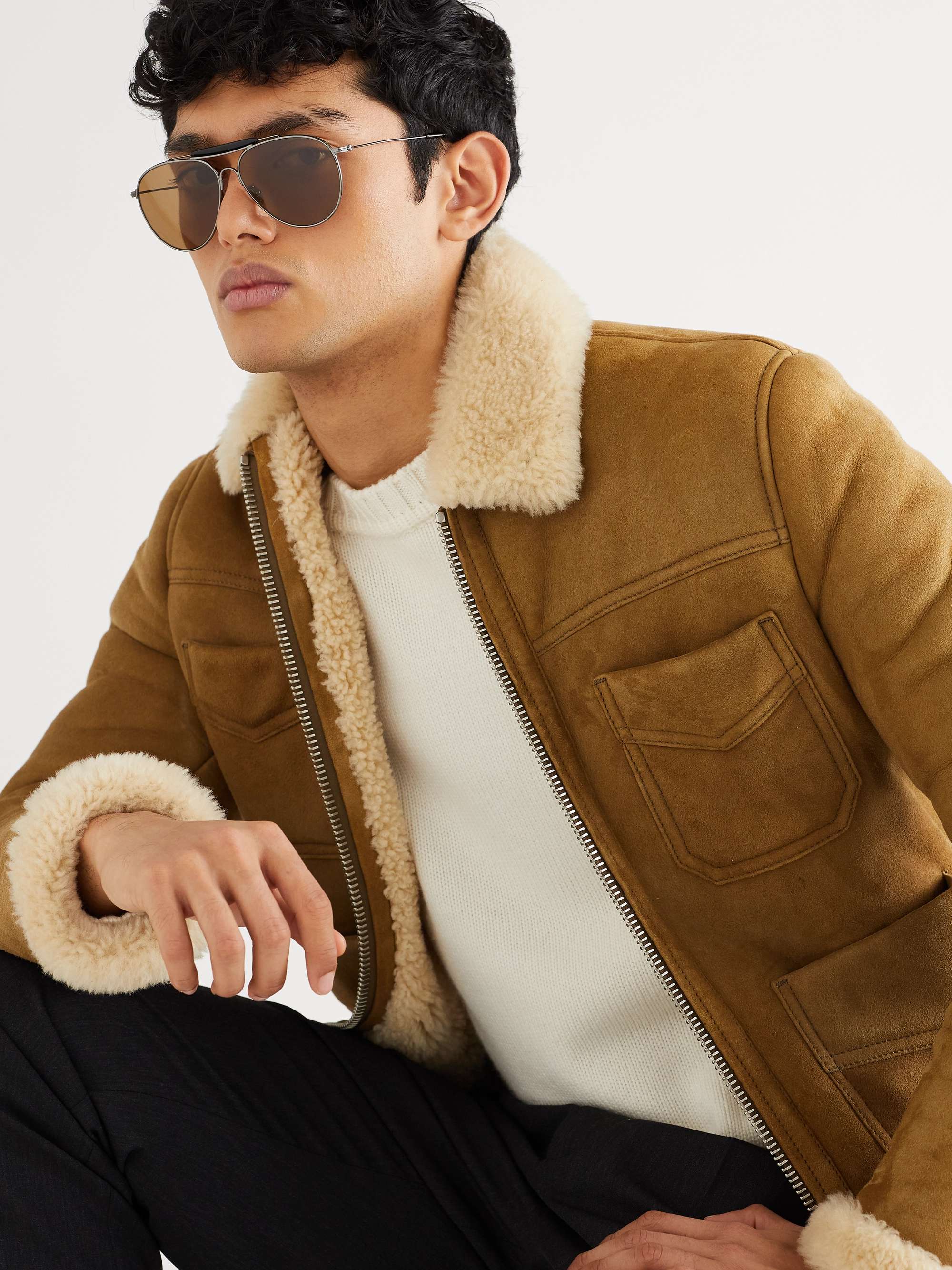 TOM FORD EYEWEAR Aviator-Style Silver-Tone and Tortoiseshell Acetate Sunglasses