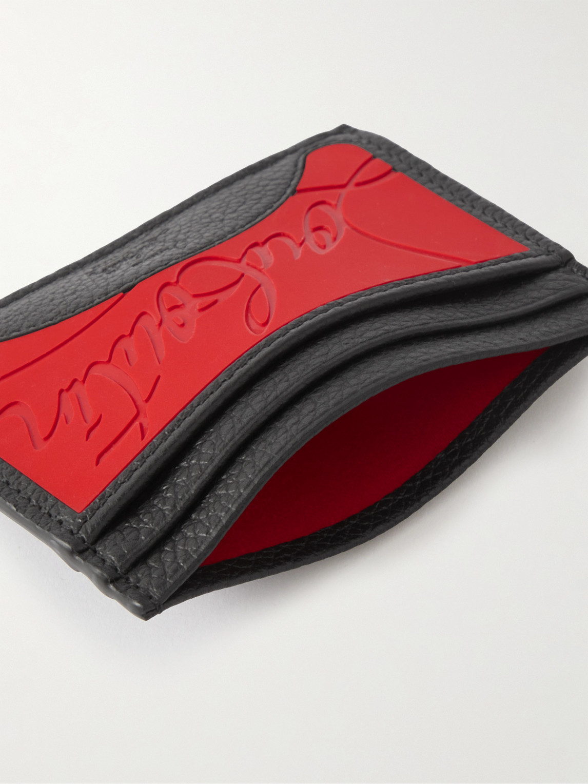 Shop Christian Louboutin Full-grain Leather And Logo-debossed Rubber Cardholder In Red