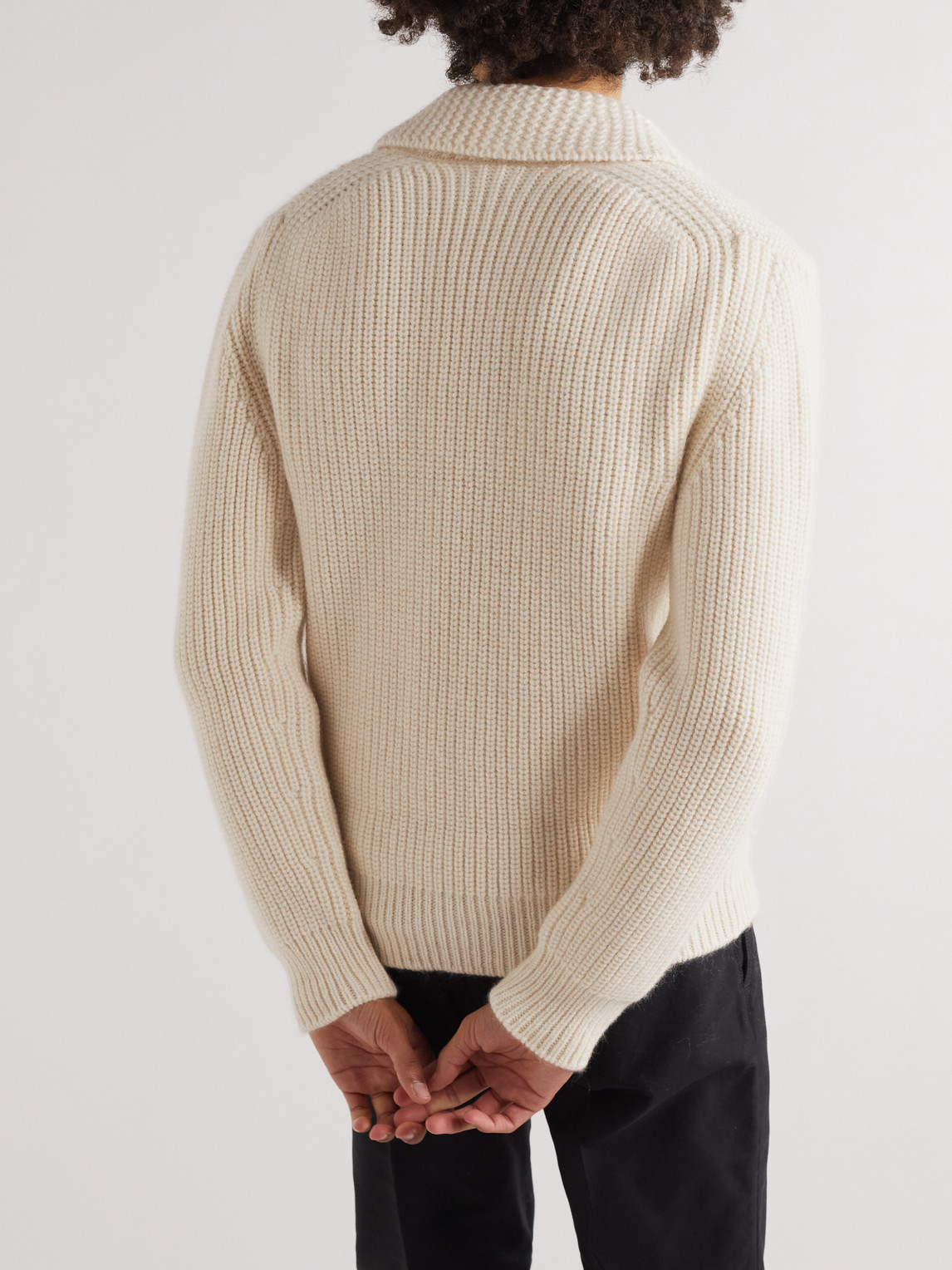 Shop Tom Ford Shawl-collar Cashmere And Mohair-blend Cardigan In Neutrals