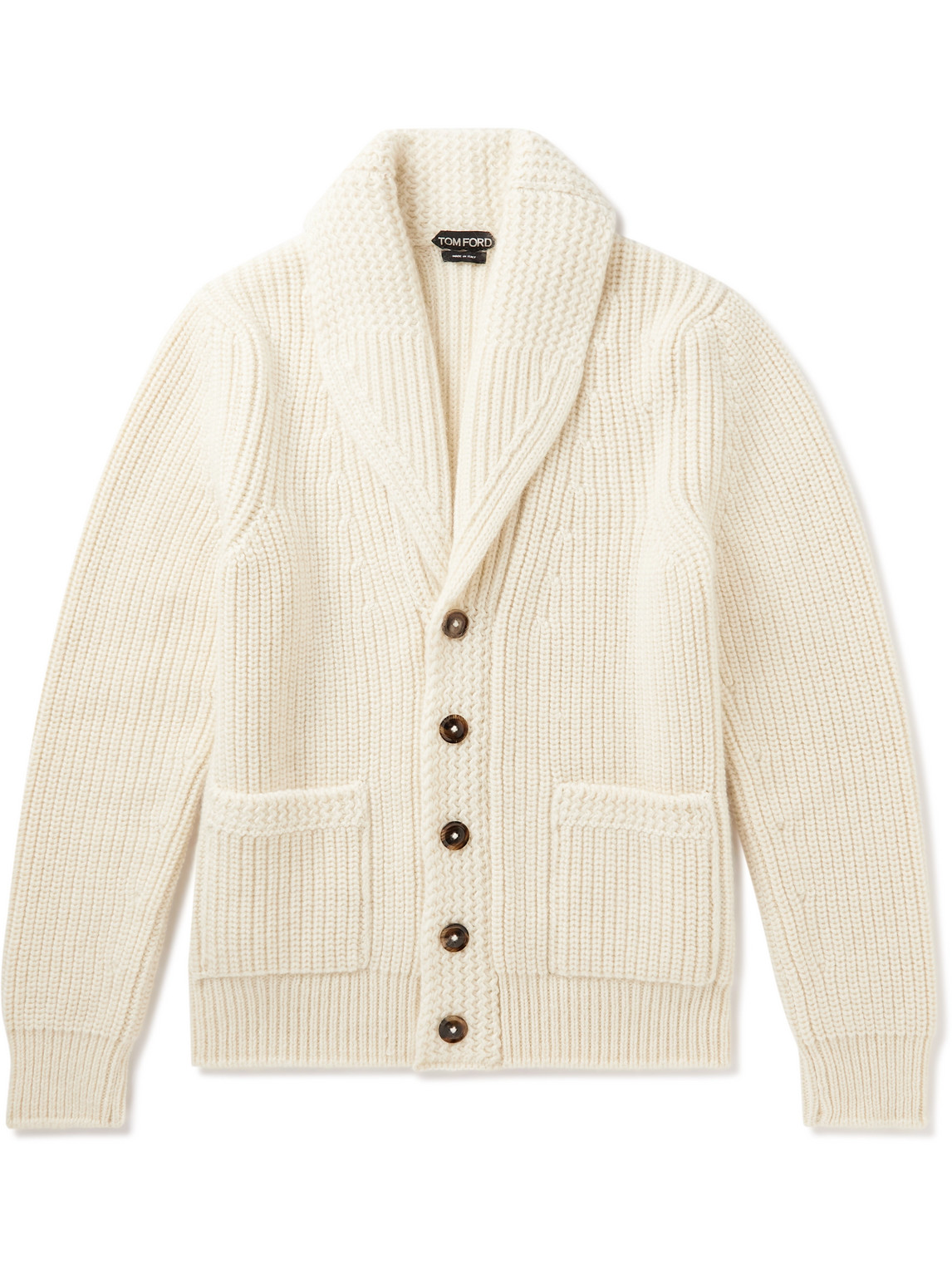 Shop Tom Ford Shawl-collar Cashmere And Mohair-blend Cardigan In Neutrals