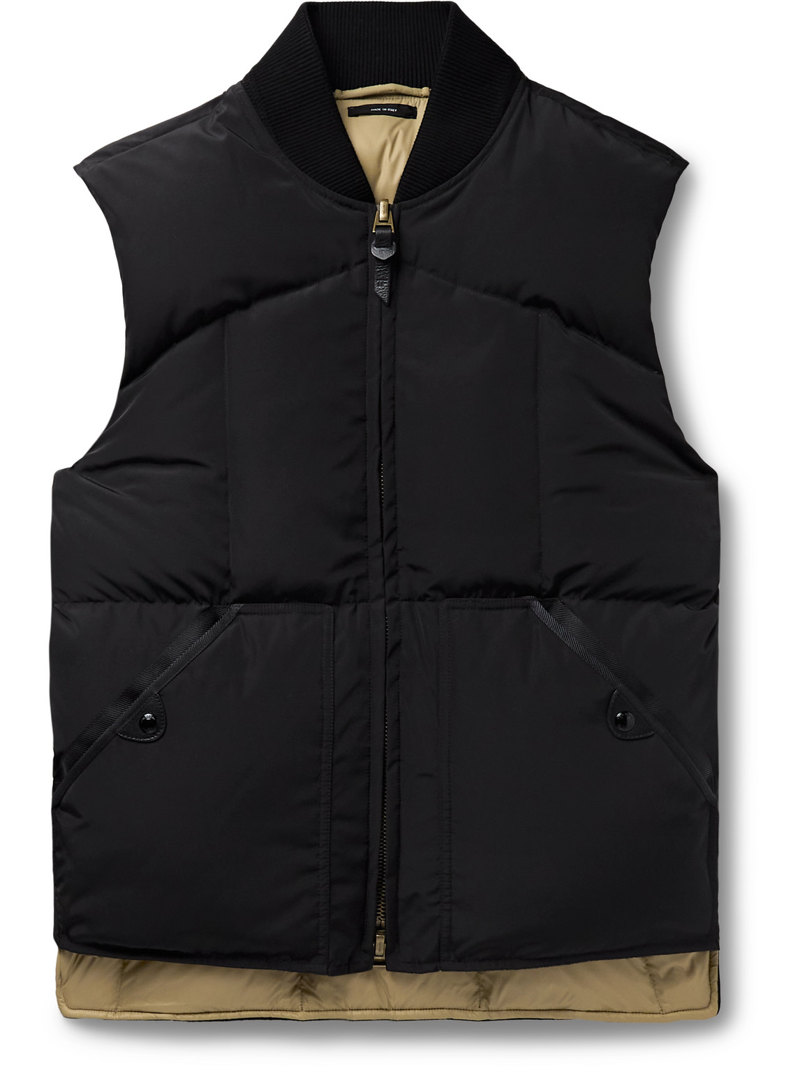 Tom Ford Leather-trimmed Quilted Shell Down Gilet In Black
