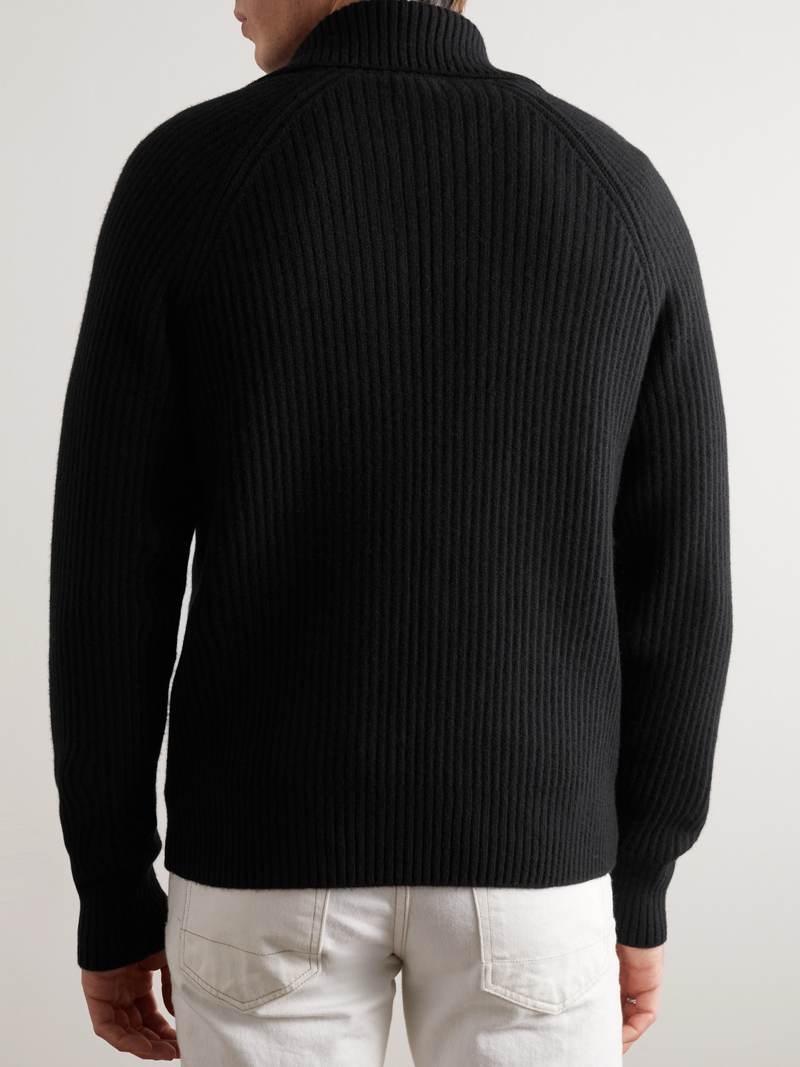 Shop Tom Ford Slim-fit Ribbed Wool And Cashmere-blend Zip-up Cardigan In Black