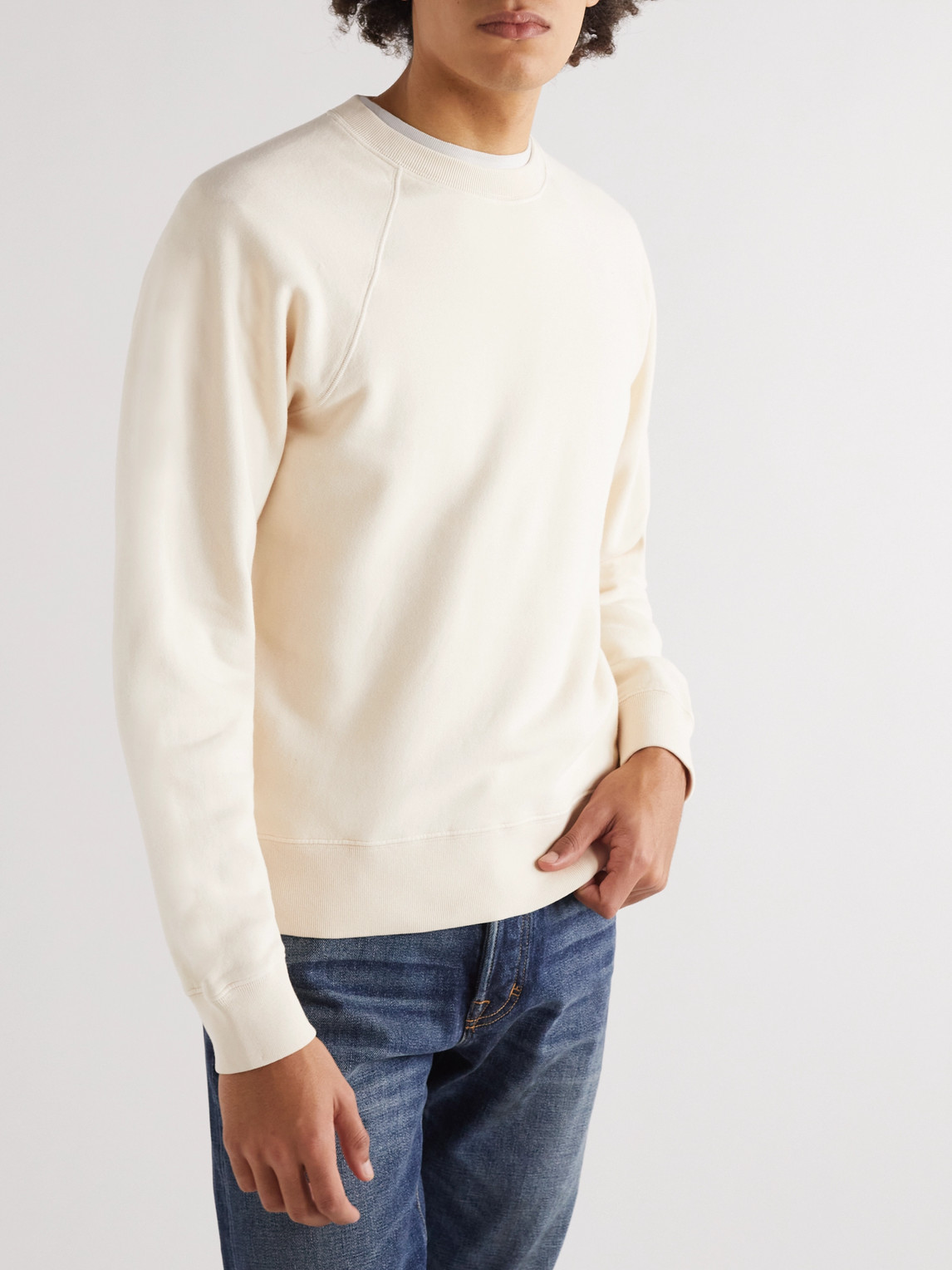 Shop Tom Ford Garment-dyed Cotton-jersey Sweatshirt In Neutrals