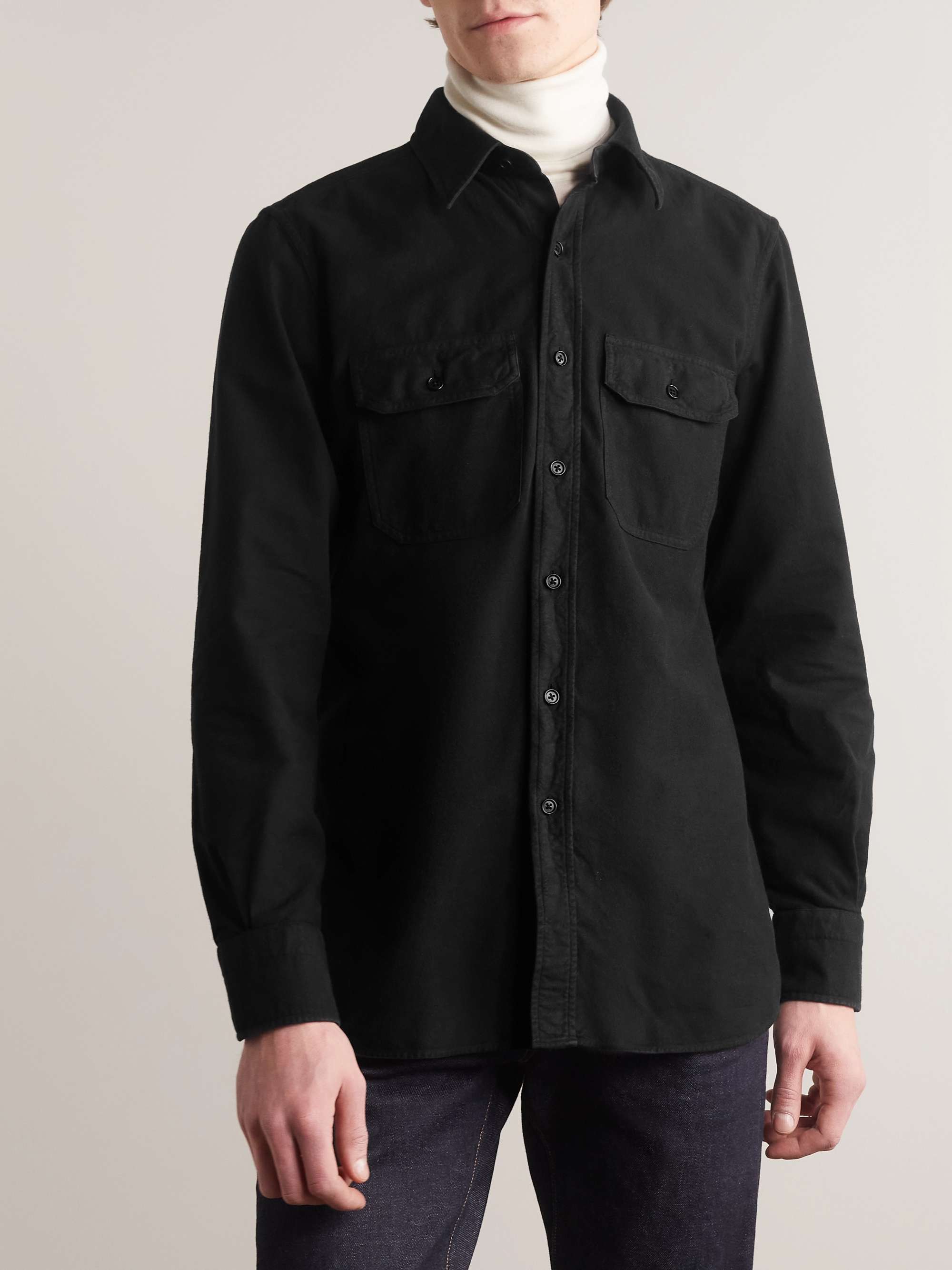 TOM FORD Panama Garment-Dyed Brushed-Cotton Shirt