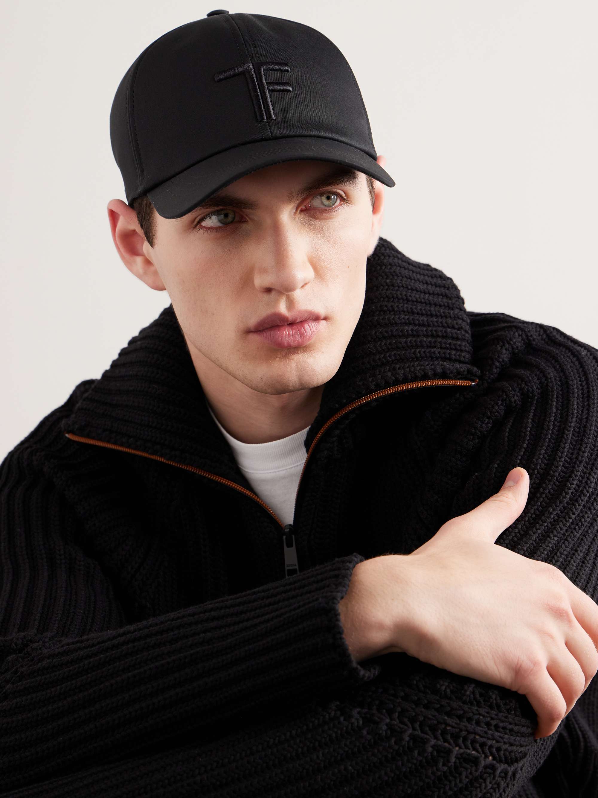 TOM FORD Leather-Trimmed Logo-Embroidered Cotton-Canvas Baseball Cap