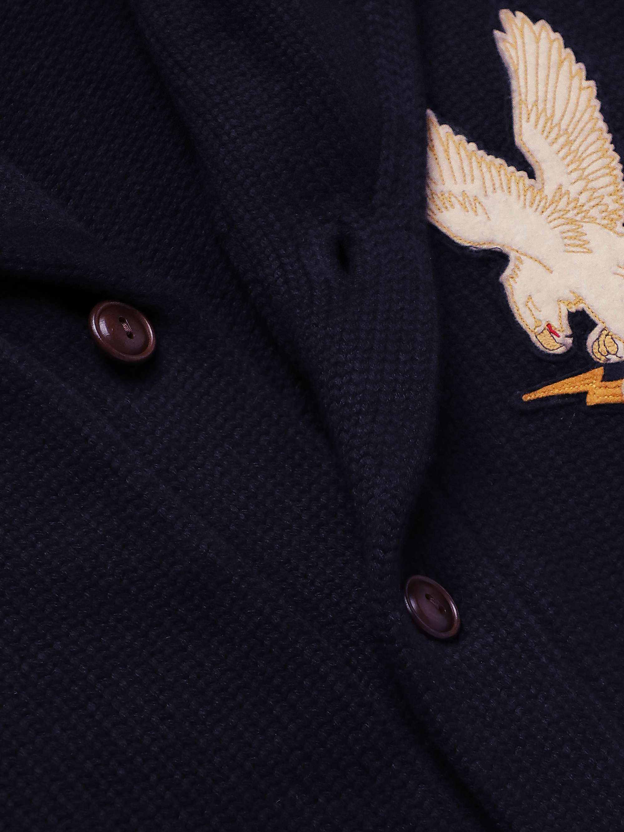 RRL Shawl-Collar Appliquéd Ribbed Wool Cardigan