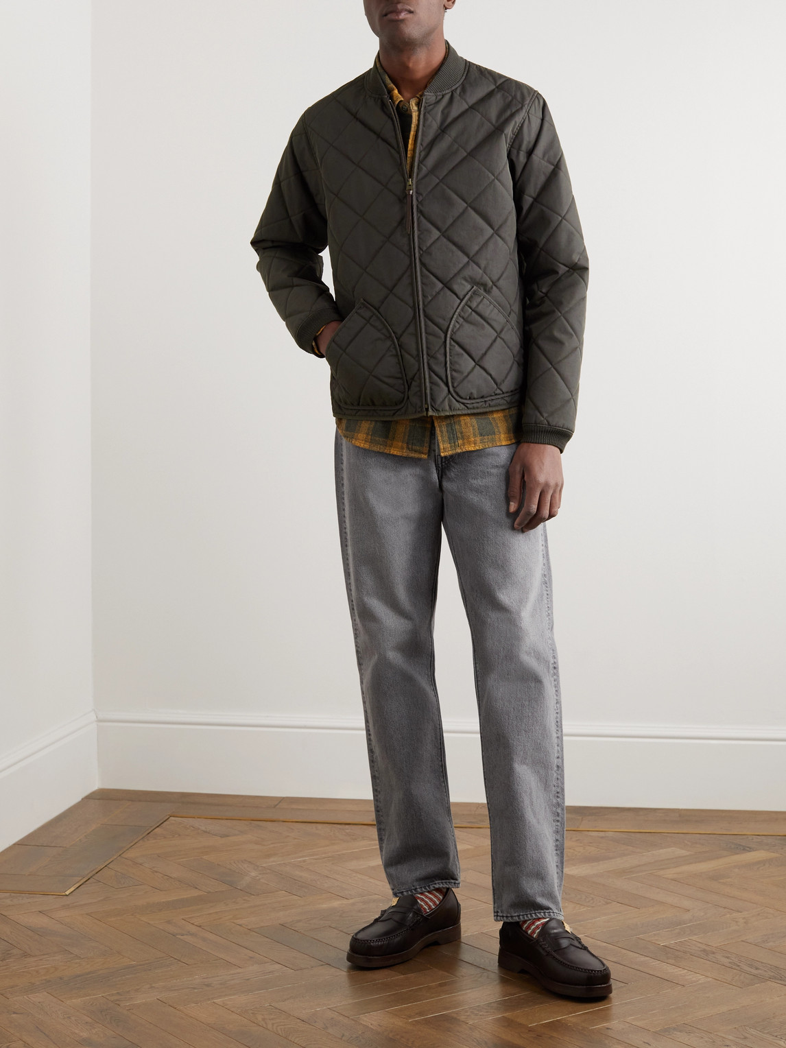 RRL BENTON QUILTED RECYCLED-SHELL BOMBER JACKET