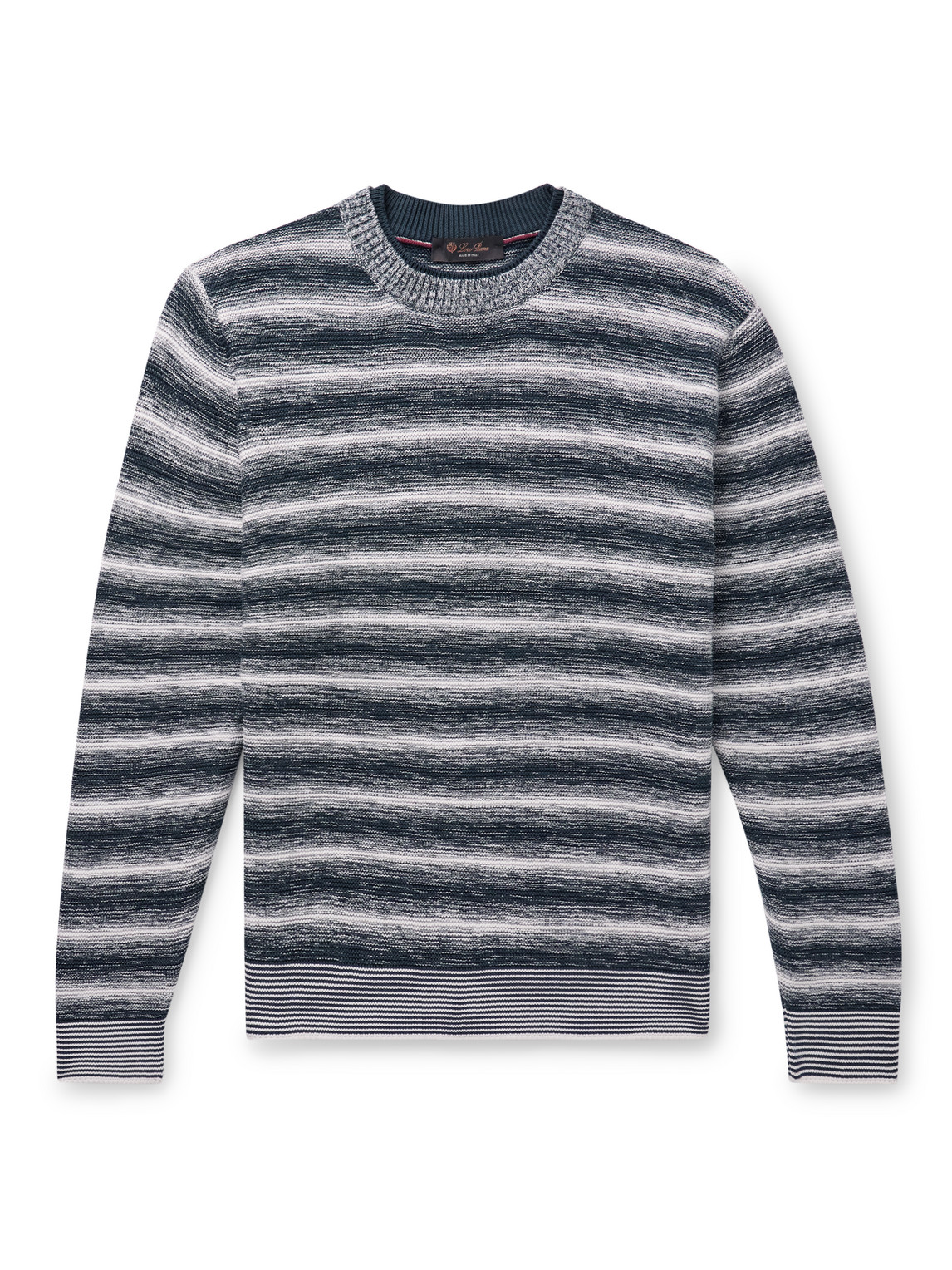 Loro Piana Slim-fit Space-dyed Cotton And Silk-blend Sweater In White,dark Sea