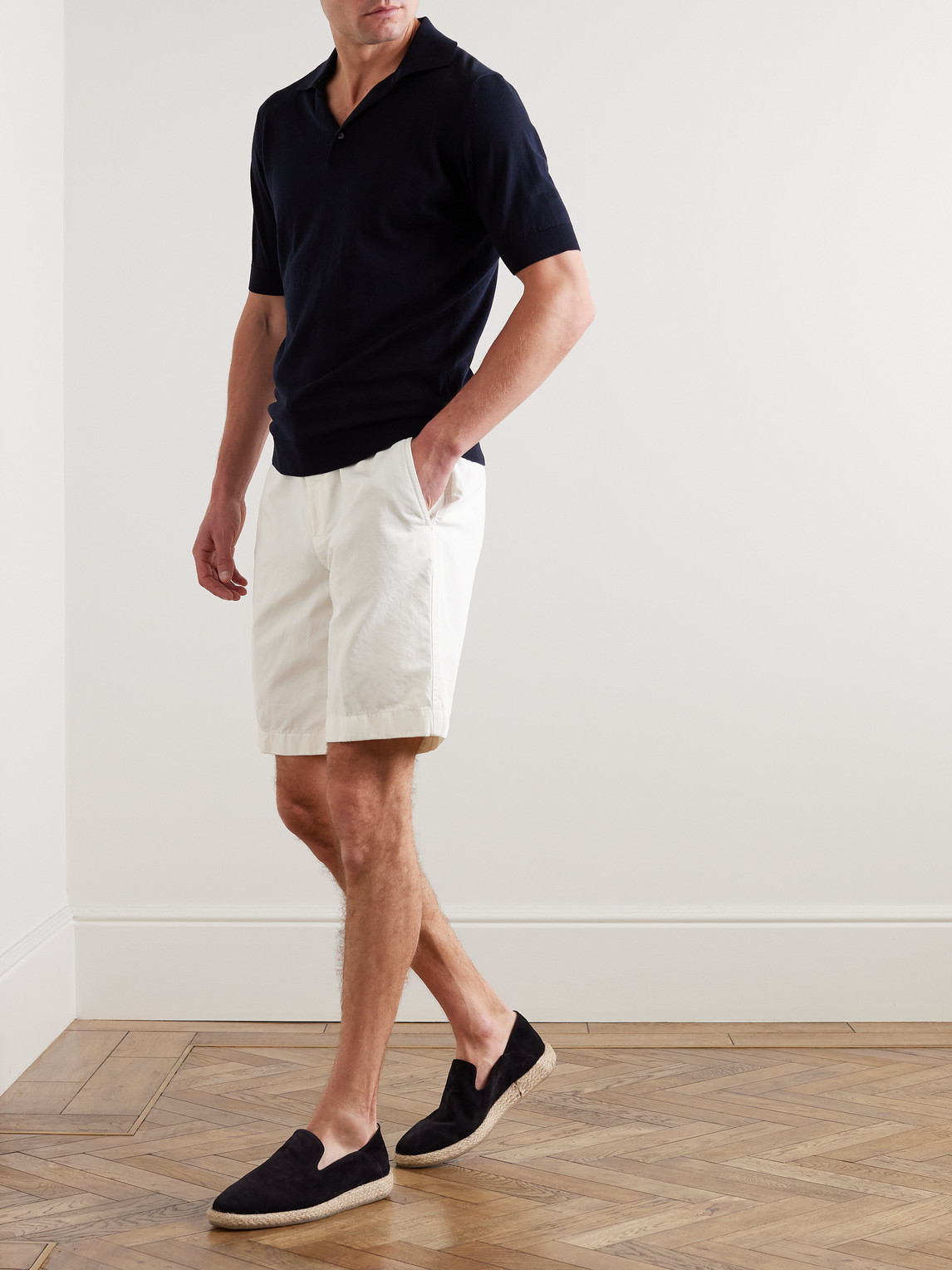 Shop Loro Piana Straight-leg Cotton-blend Bermuda Shorts In White