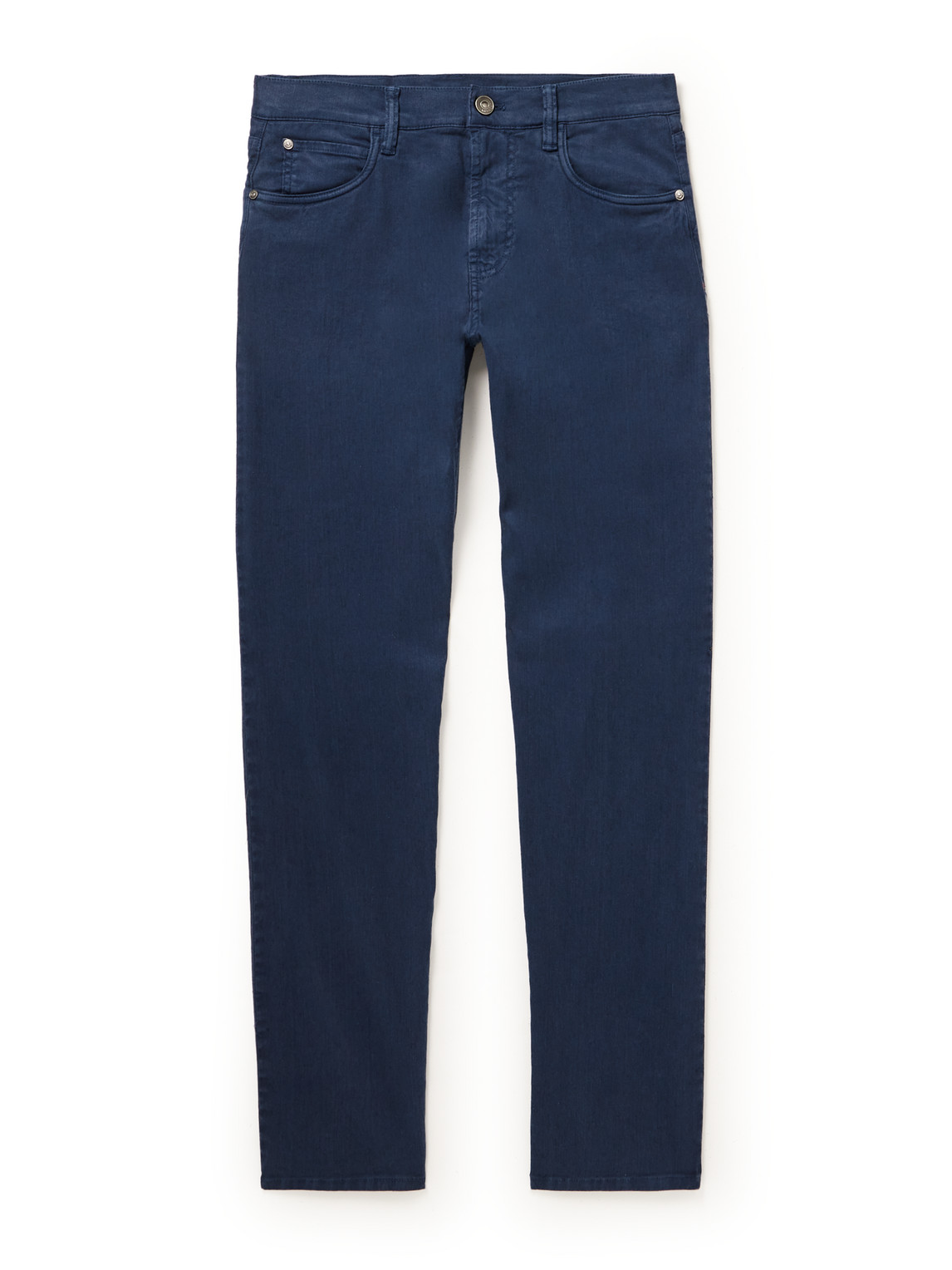 Shop Loro Piana Slim-fit Straight-leg Cotton And Linen-blend Trousers In Blue