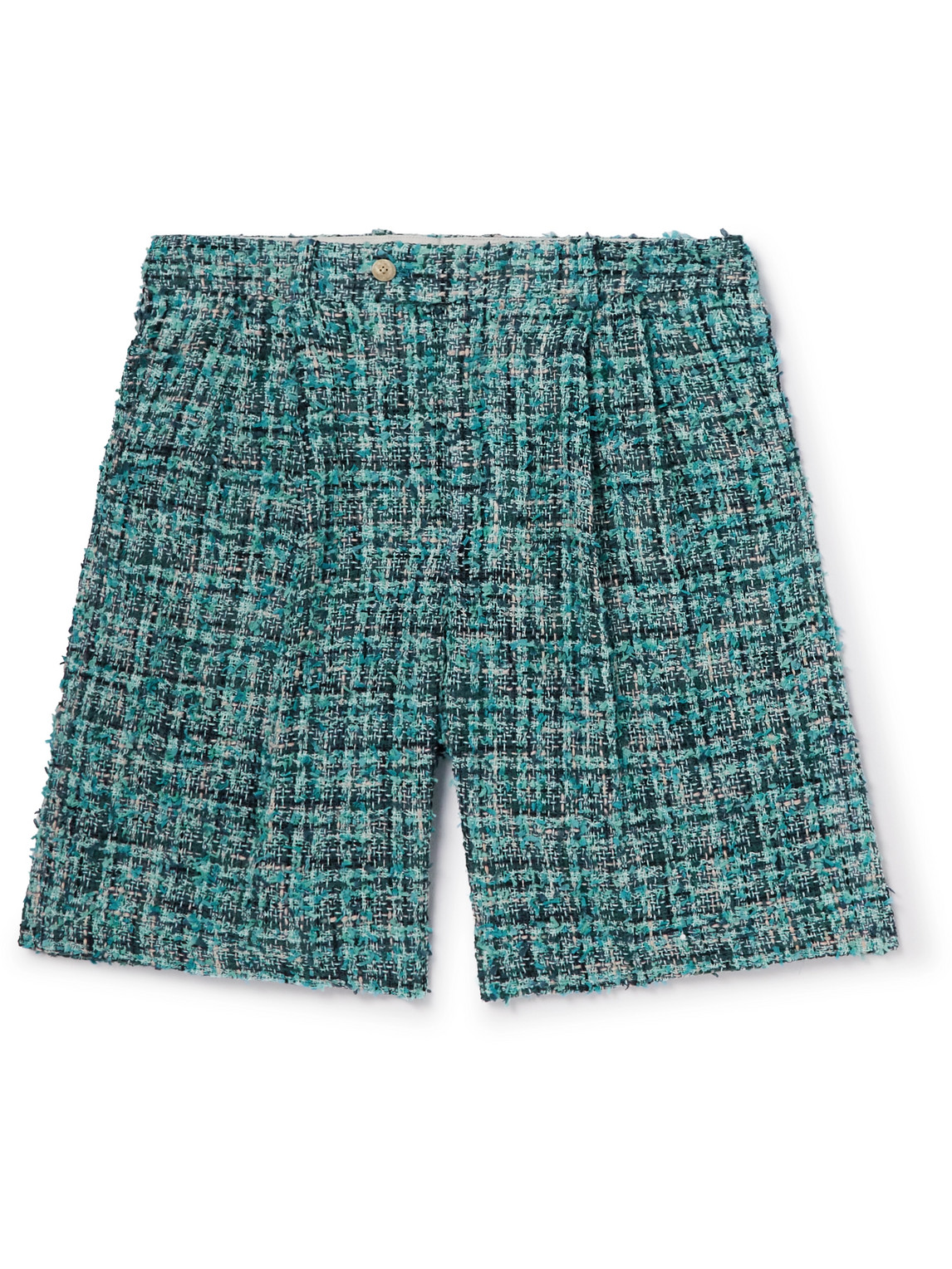 AURALEE STRAIGHT-LEG PLEATED COTTON-BLEND TWEED SHORTS