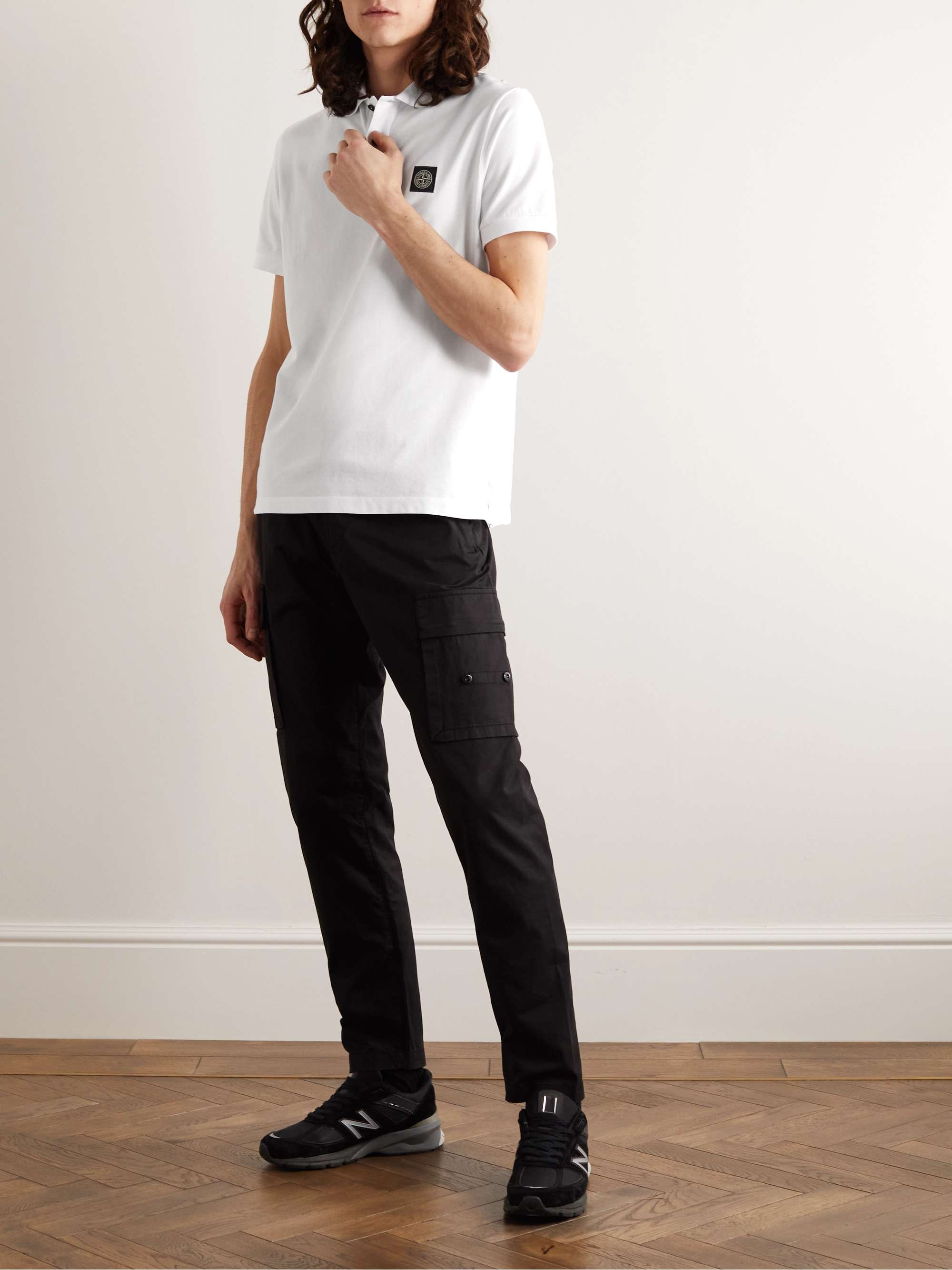 STONE ISLAND Logo-Appliquéd Stretch-Cotton Piqué Polo Shirt