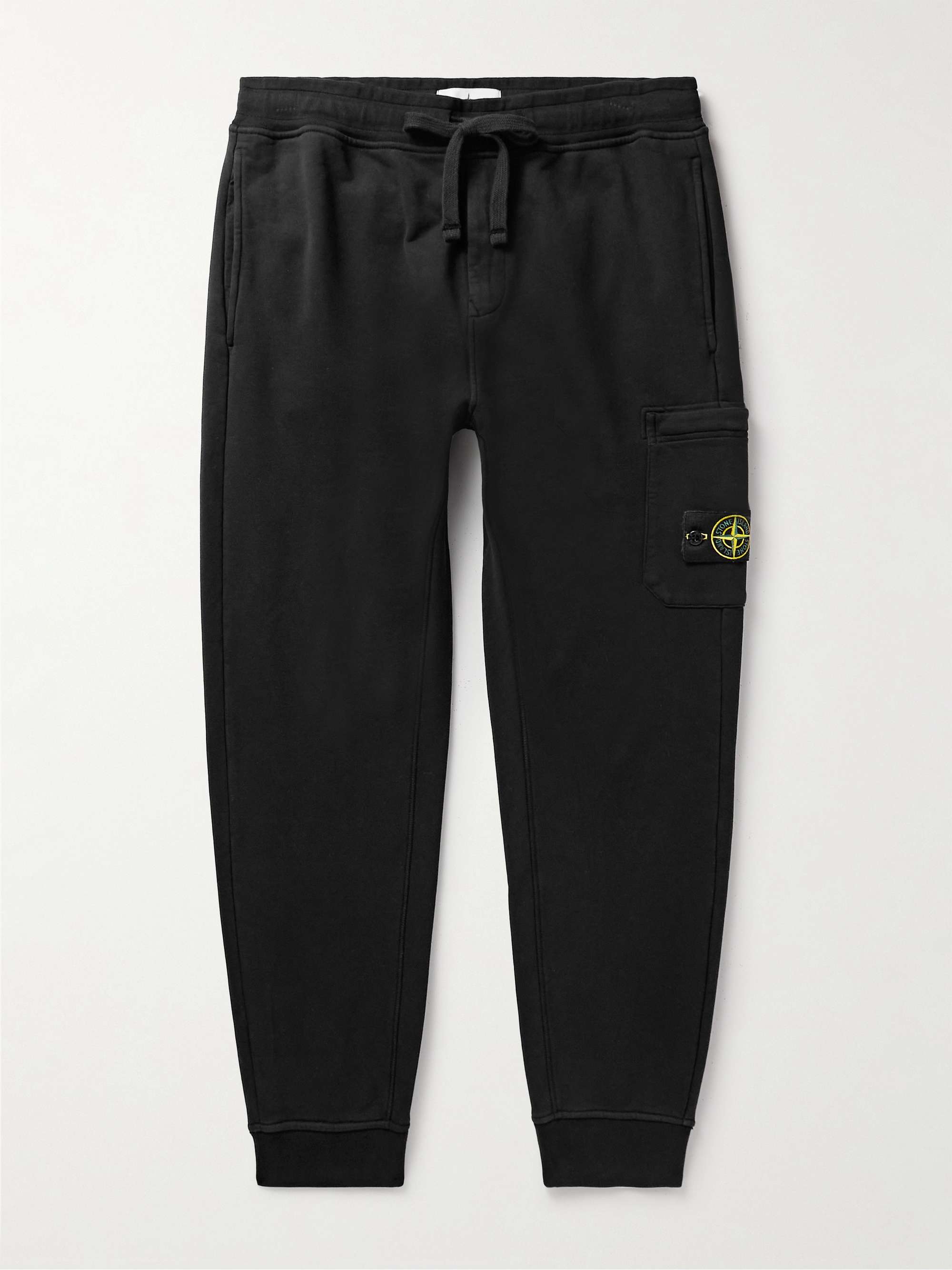 STONE ISLAND Tapered Logo-Appliquéd Garment-Dyed Cotton-Jersey Sweatpants