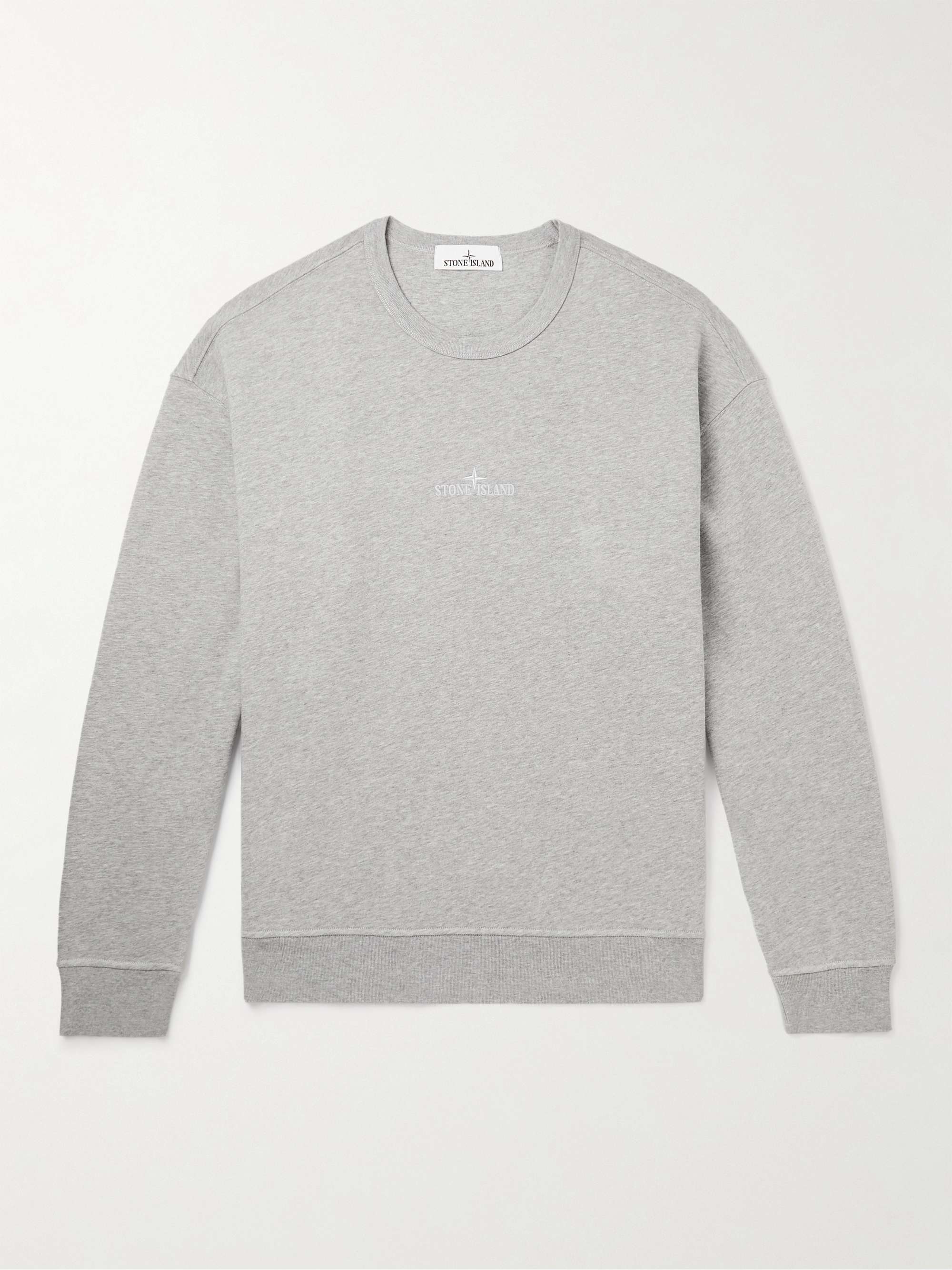 STONE ISLAND Logo-Embroidered Garment-Dyed Cotton-Jersey Sweatshirt