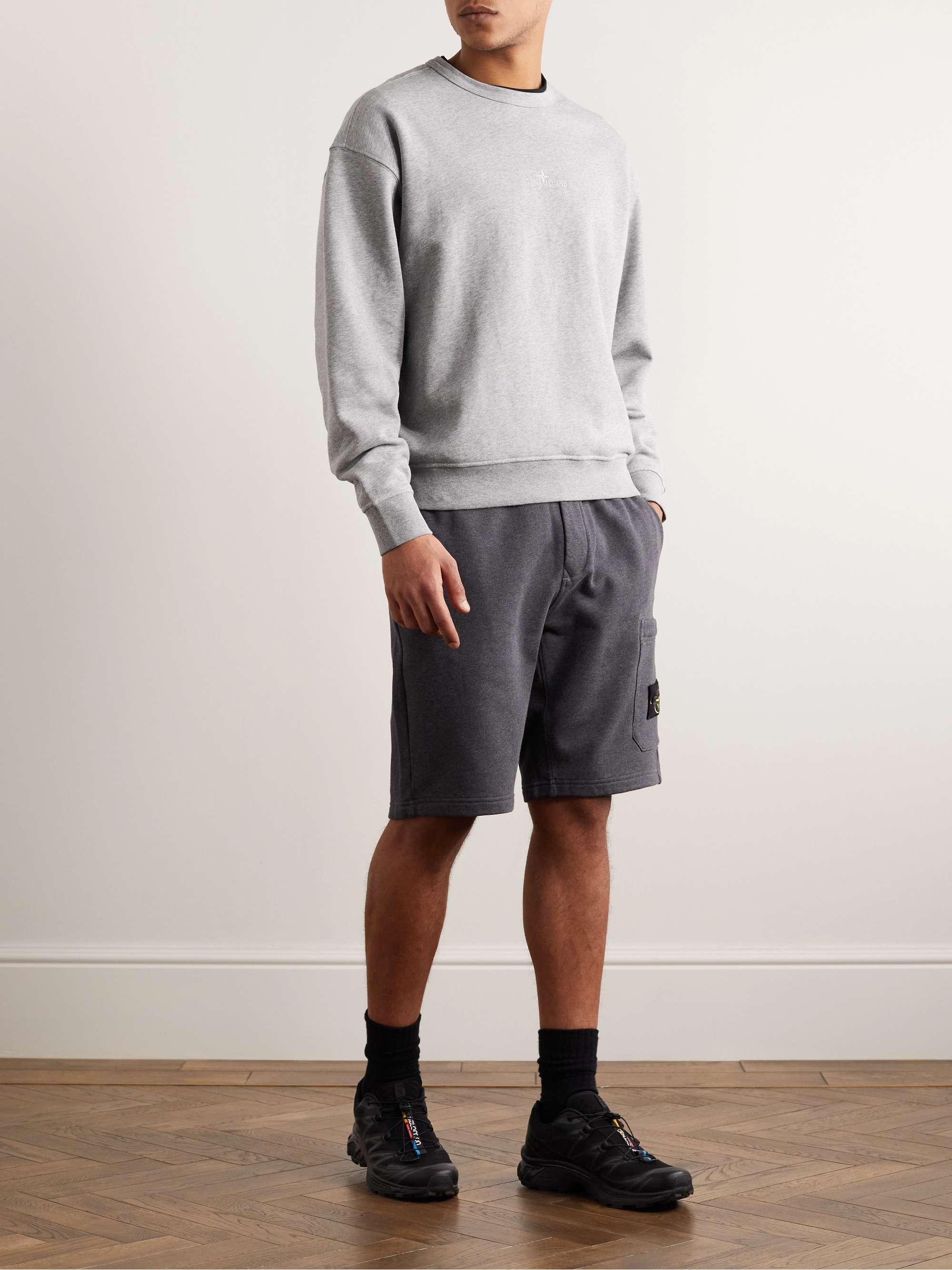 STONE ISLAND Logo-Embroidered Garment-Dyed Cotton-Jersey Sweatshirt