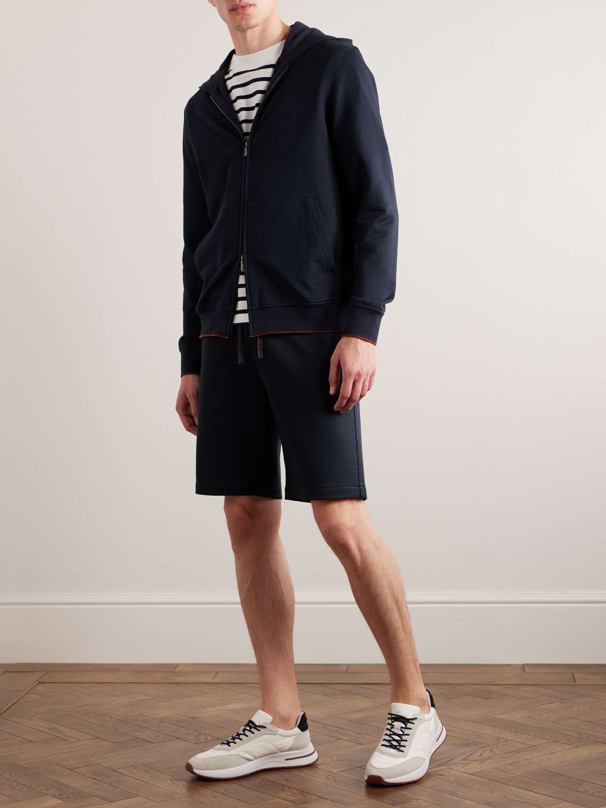 LORO PIANA Straight-Leg Cotton and Linen-Blend Jersey Drawstring Shorts