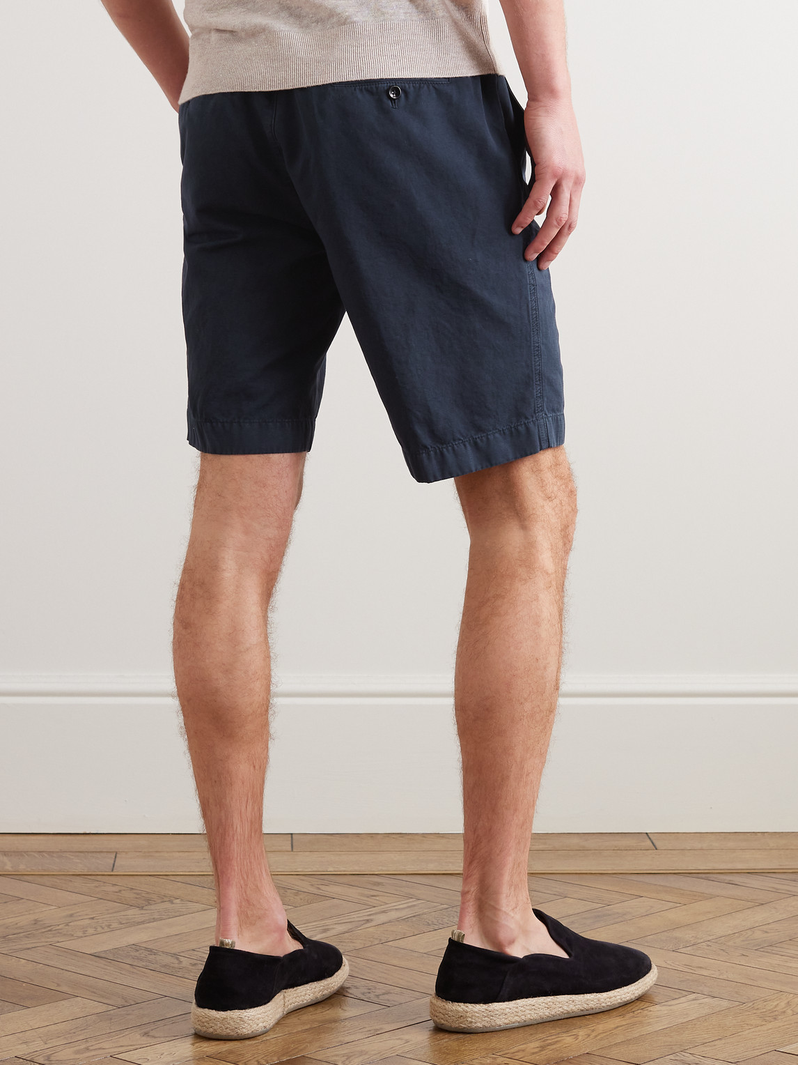 Shop Loro Piana Straight-leg Cotton-blend Bermuda Shorts In Blue