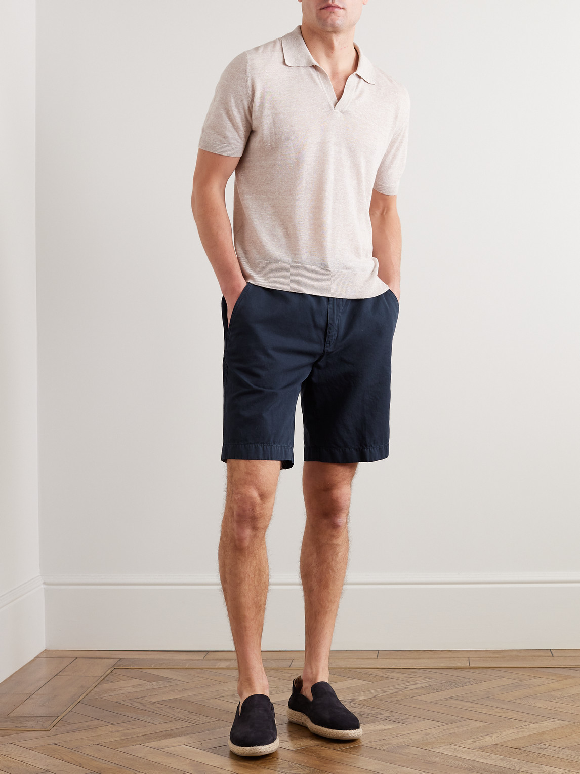 Shop Loro Piana Straight-leg Cotton-blend Bermuda Shorts In Blue