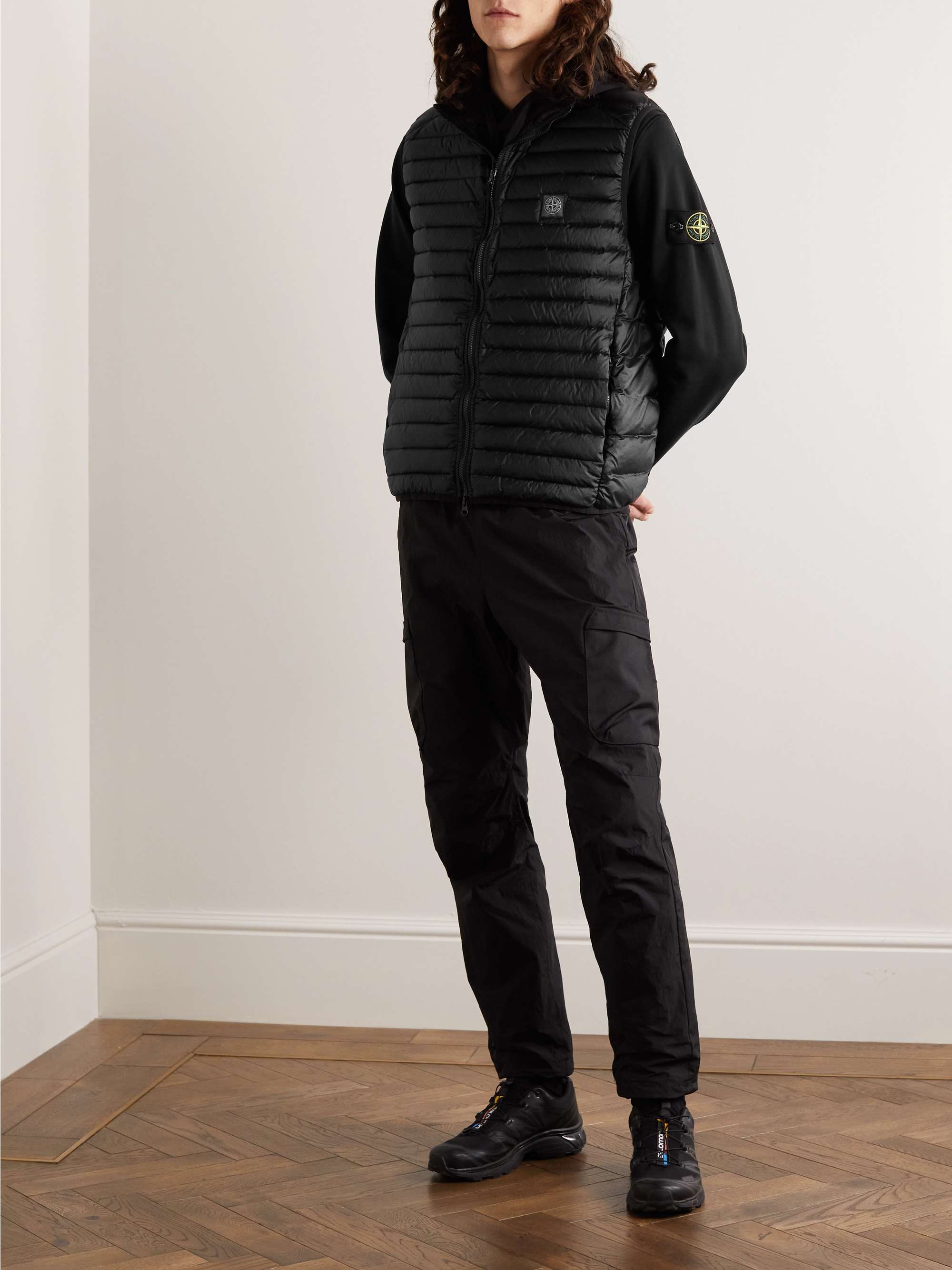 STONE ISLAND Logo-Appliquéd Garment-Dyed Quilted Shell Down Gilet