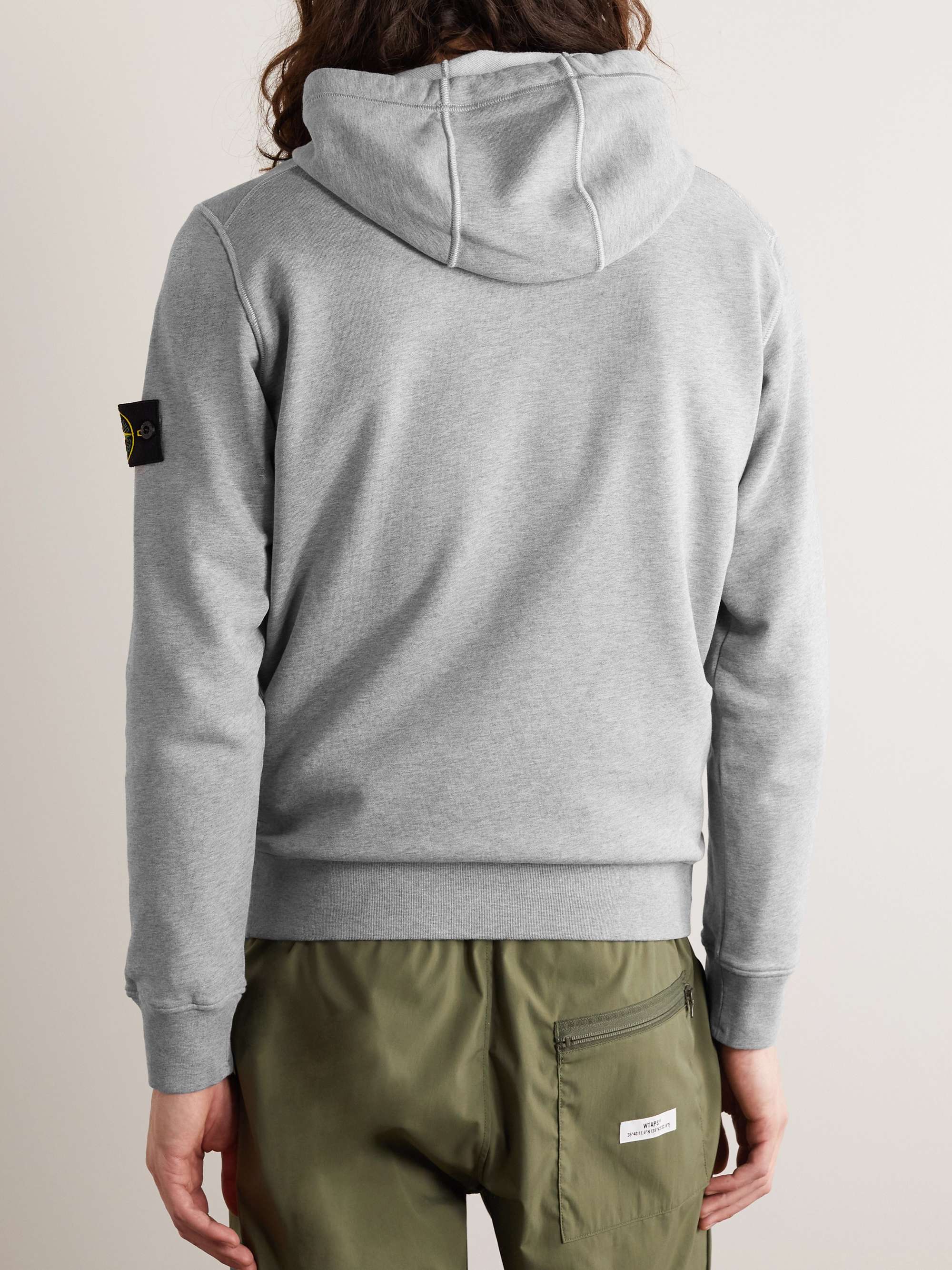 STONE ISLAND Garment-Dyed Logo-Appliquéd Cotton-Jersey Hoodie