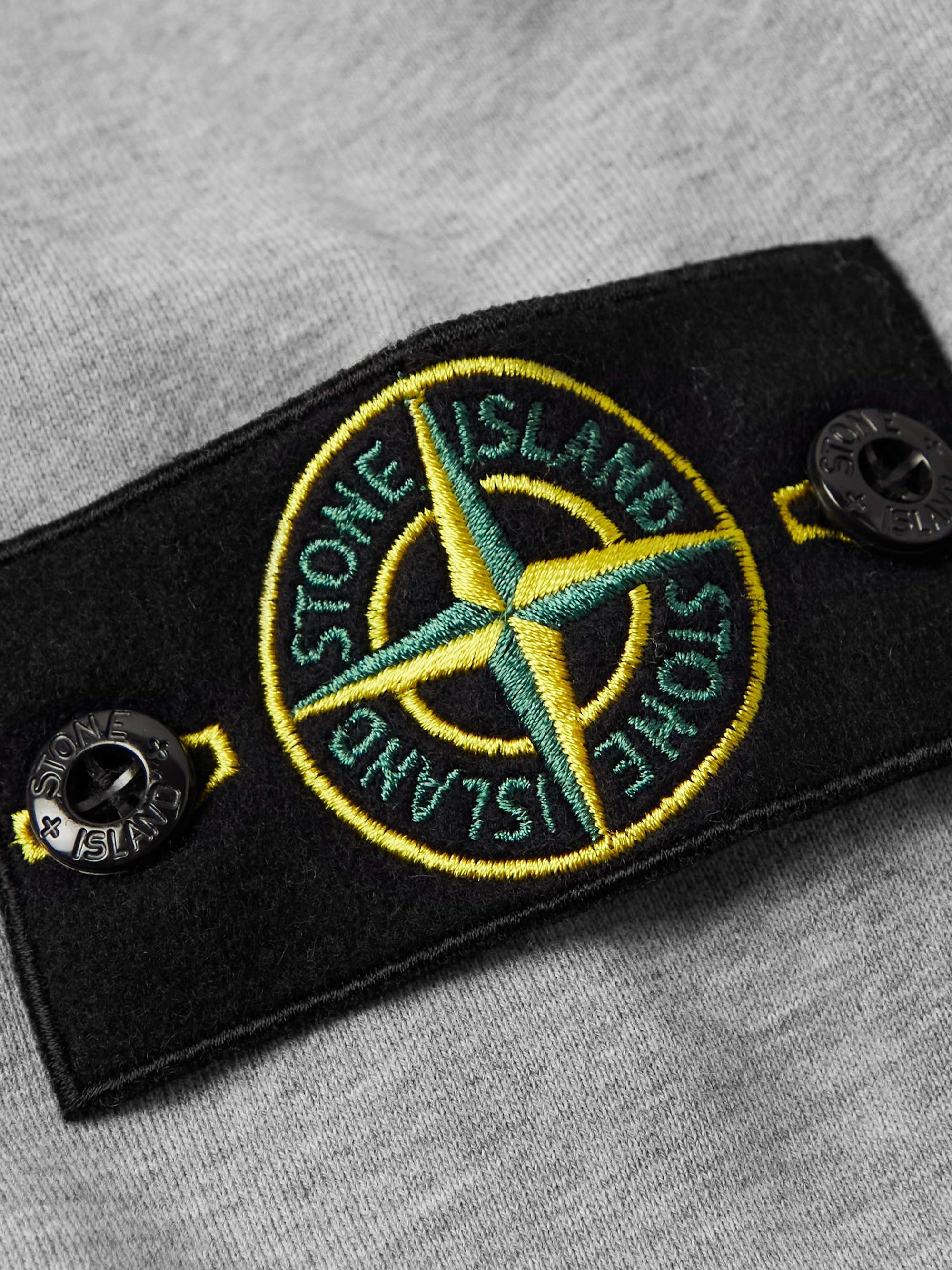 STONE ISLAND Garment-Dyed Logo-Appliquéd Cotton-Jersey Hoodie