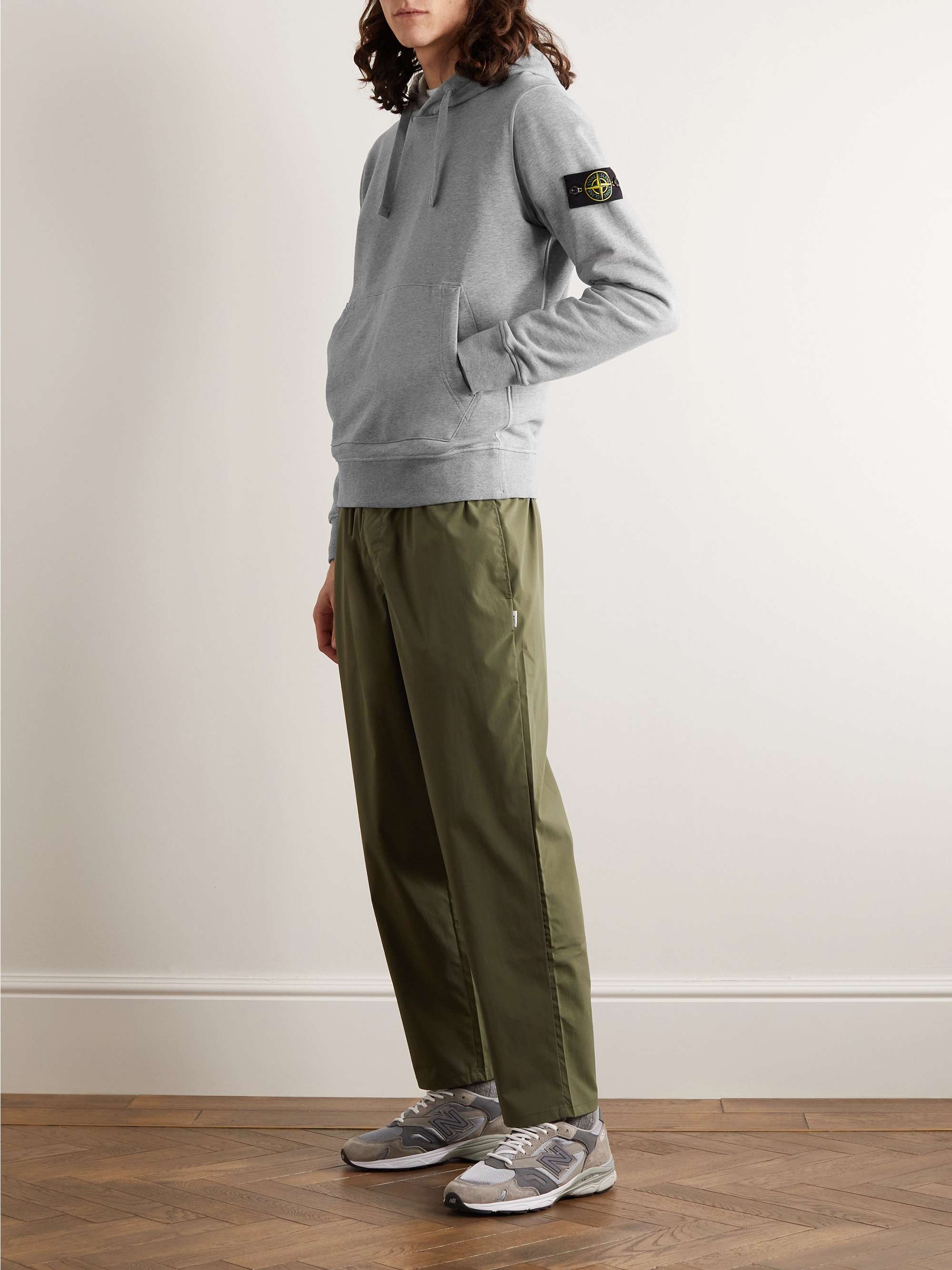 STONE ISLAND Garment-Dyed Logo-Appliquéd Cotton-Jersey Hoodie