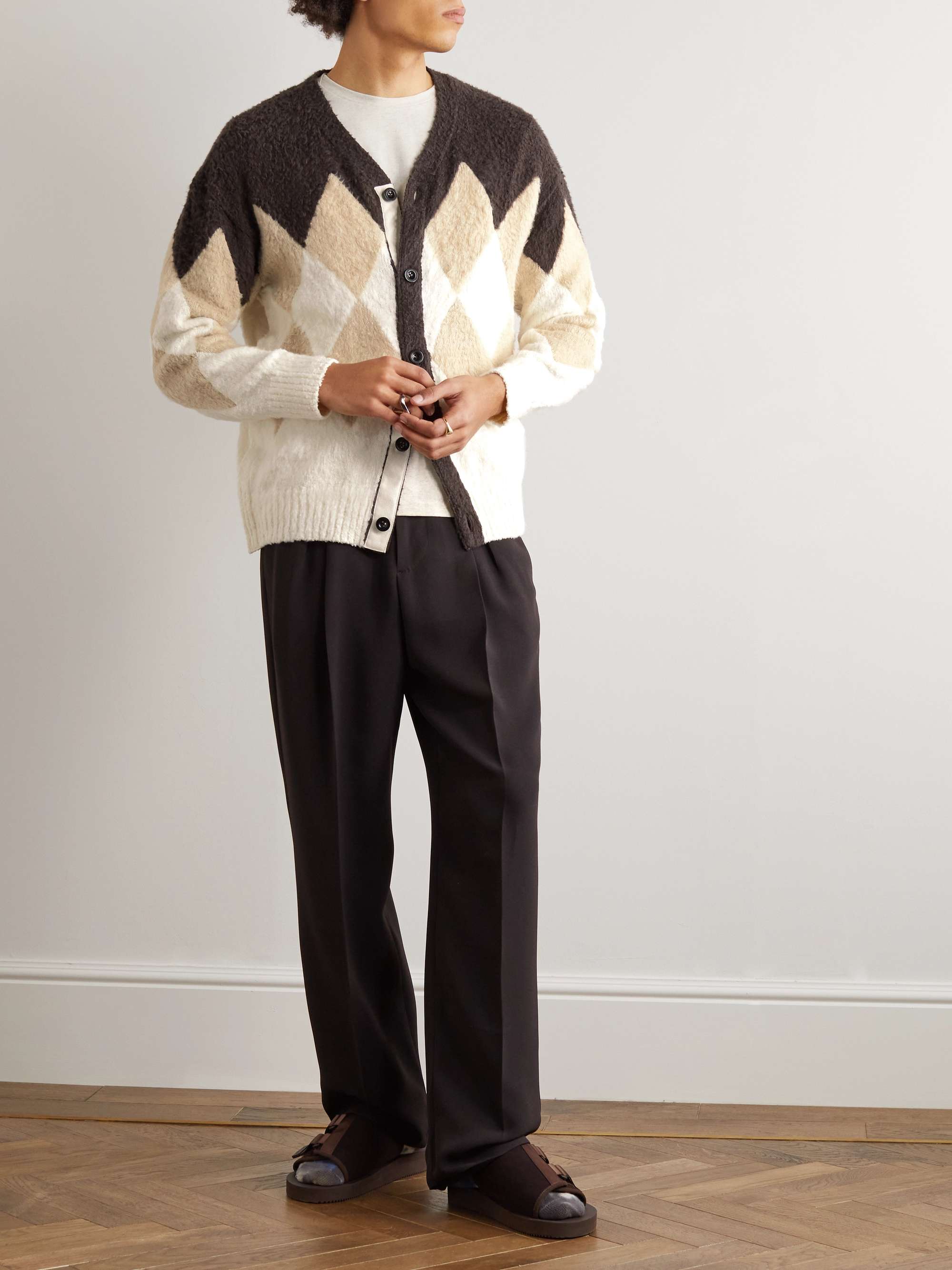 SACAI Argyle Cotton-Bouclé Cardigan