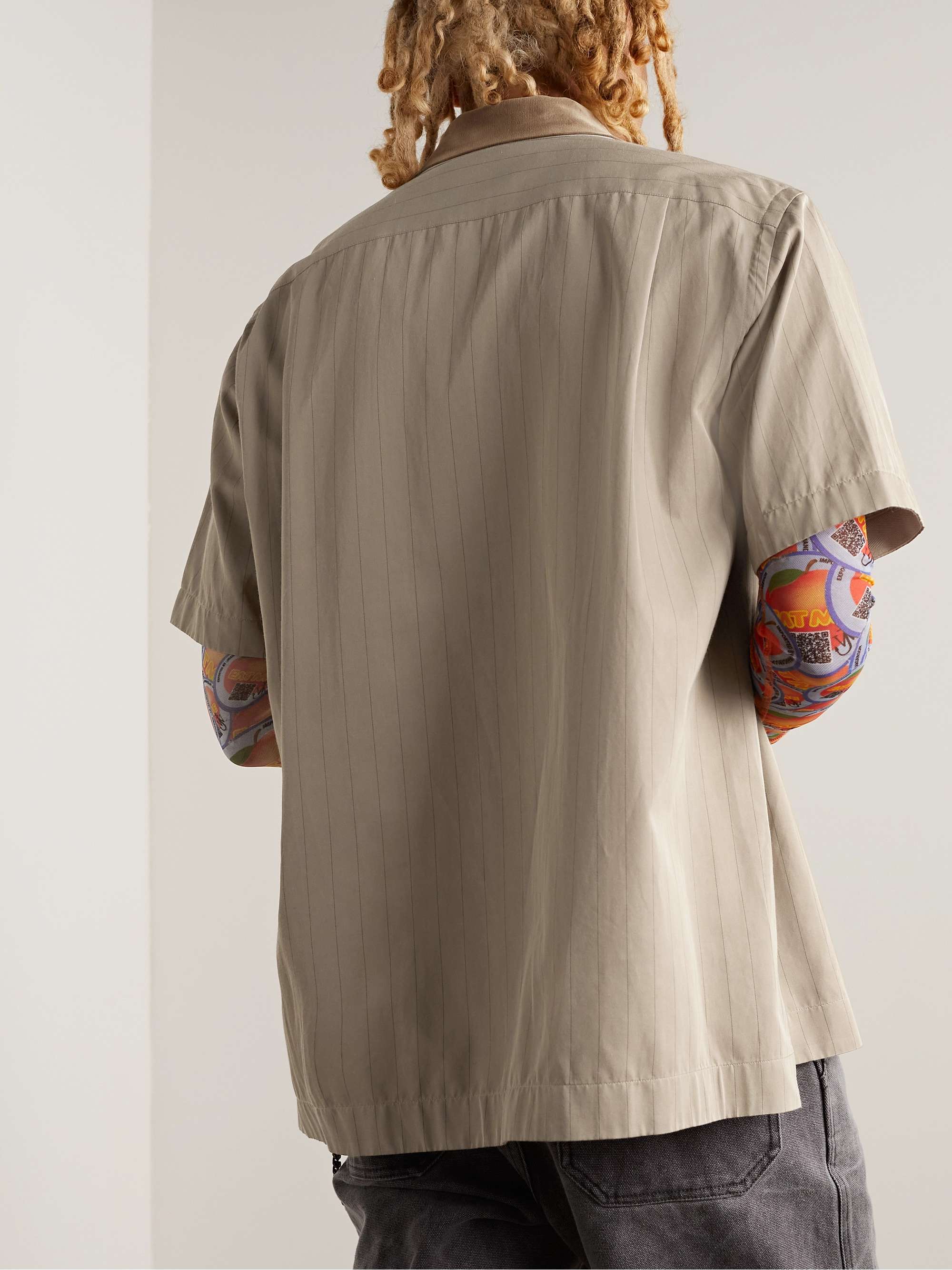 SACAI Camp-Collar Logo-Embroidered Striped Woven Shirt