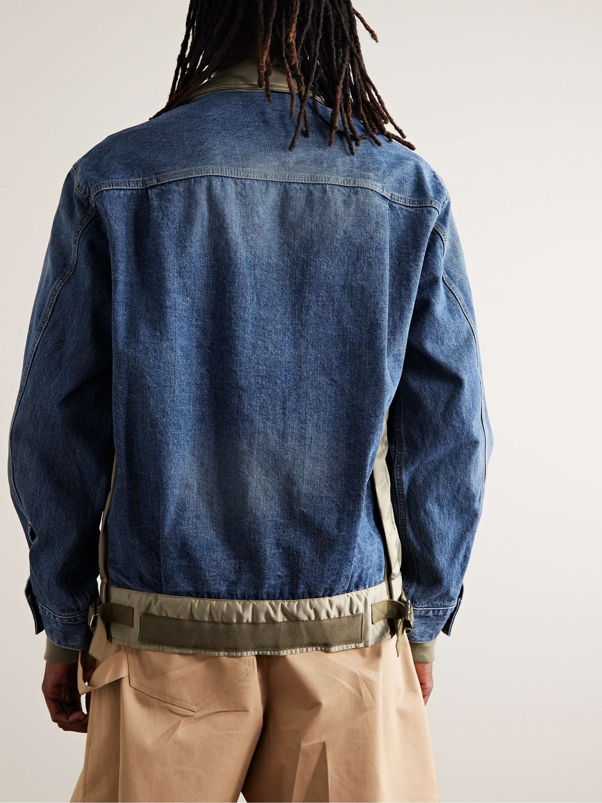 SACAI Nylon and Grosgrain-Trimmed Indigo-Dyed Denim Jacket