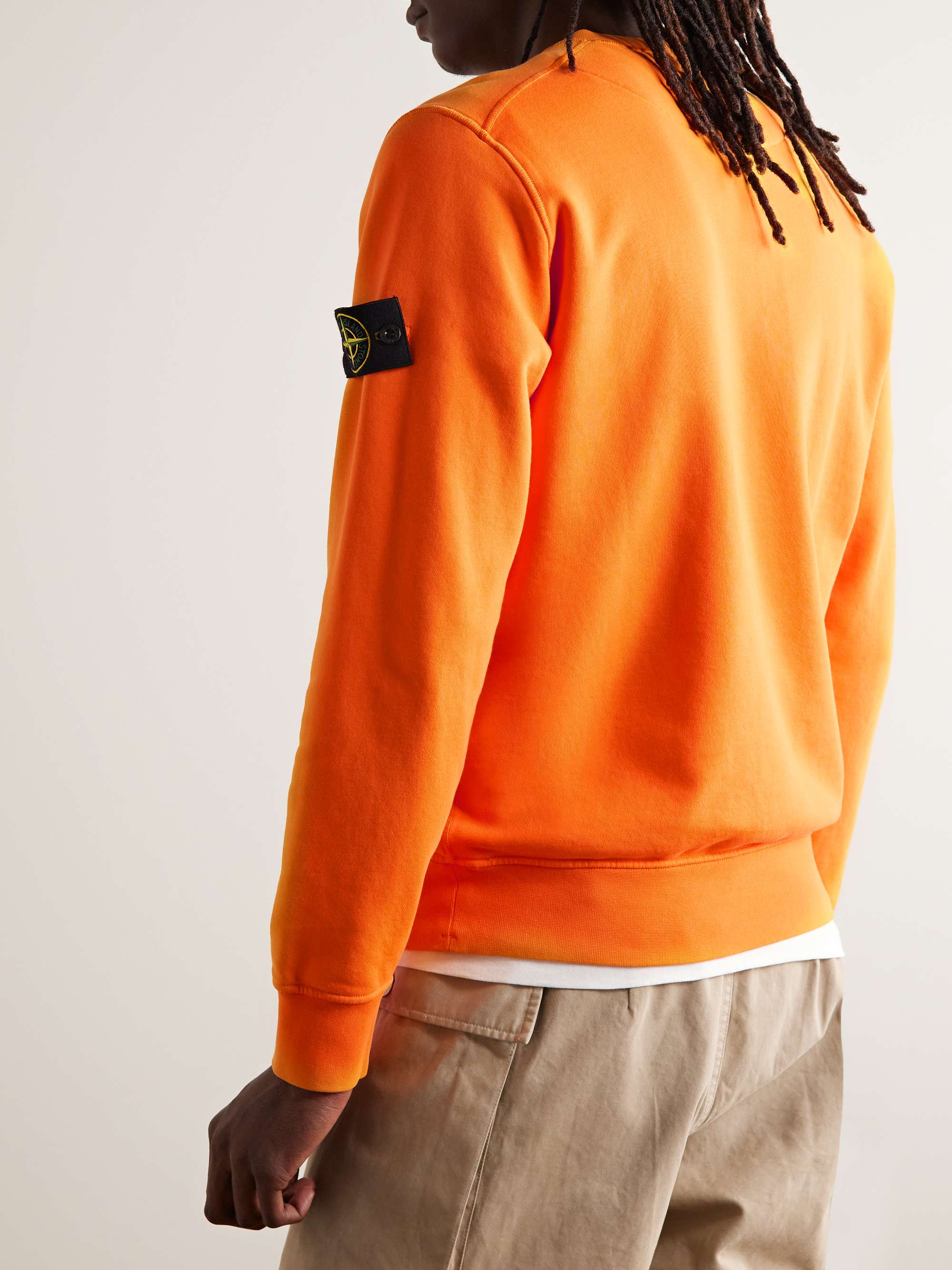 STONE ISLAND Logo-Appliquéd Garment-Dyed Cotton-Jersey Sweatshirt