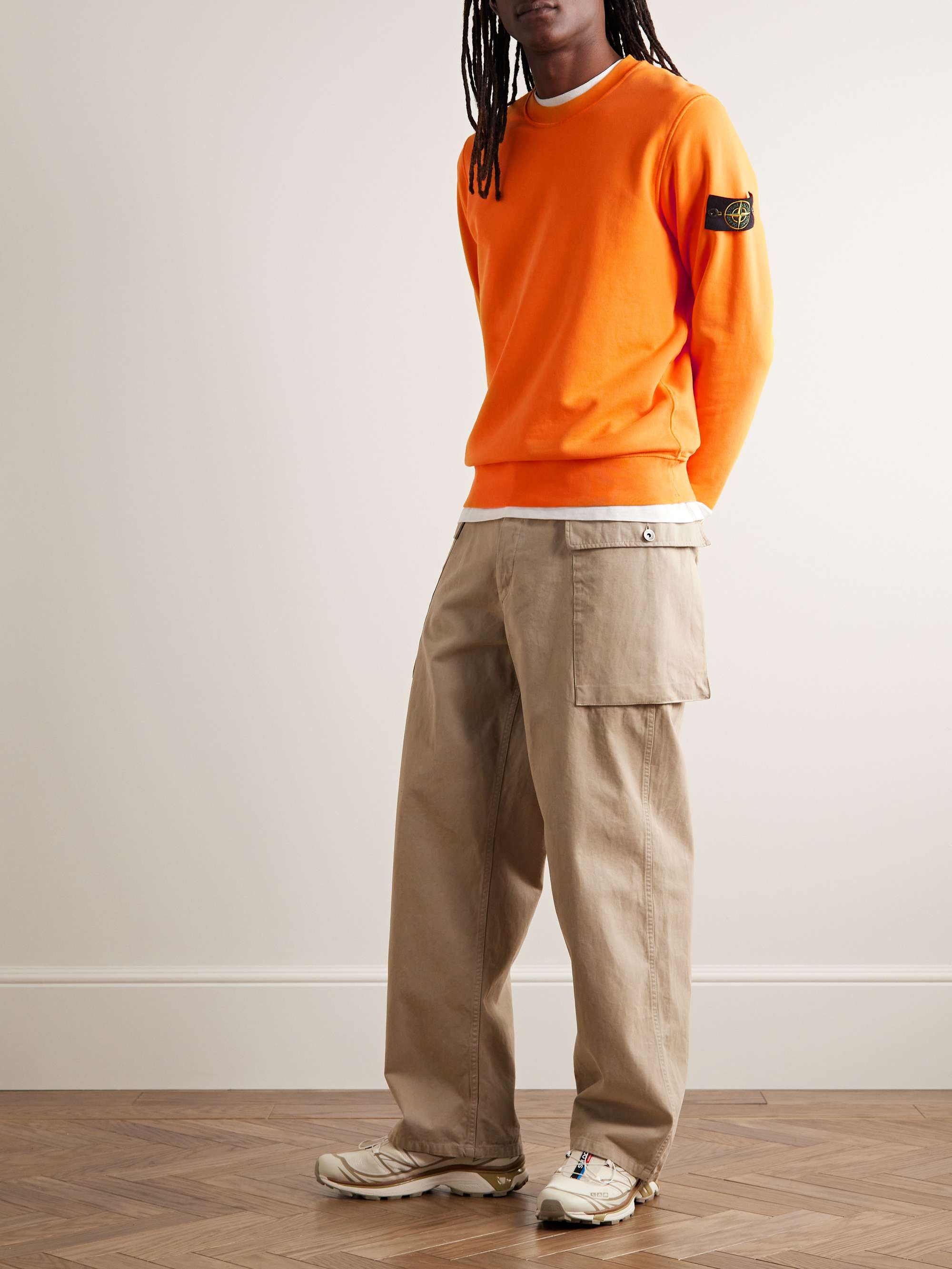 STONE ISLAND Logo-Appliquéd Garment-Dyed Cotton-Jersey Sweatshirt