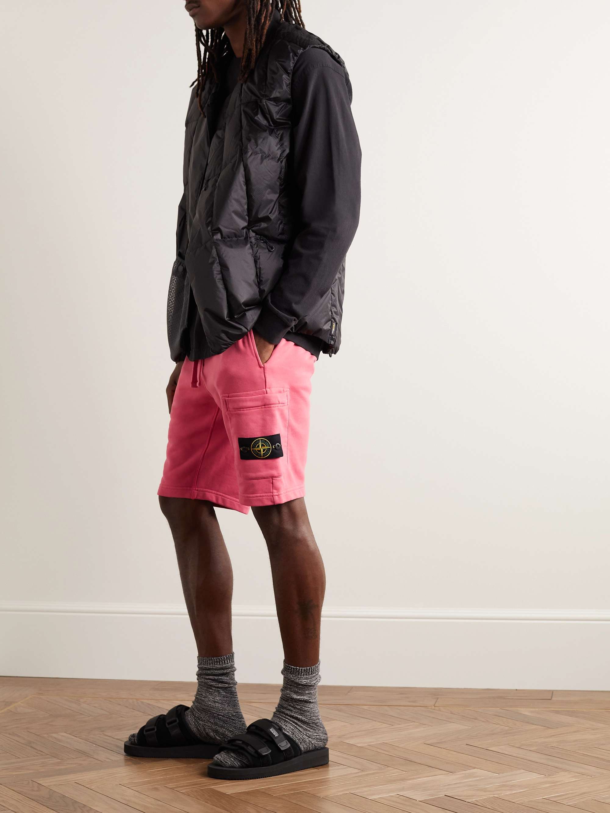 STONE ISLAND Straight-Leg Garment-Dyed Cotton-Jersey Drawstring Shorts