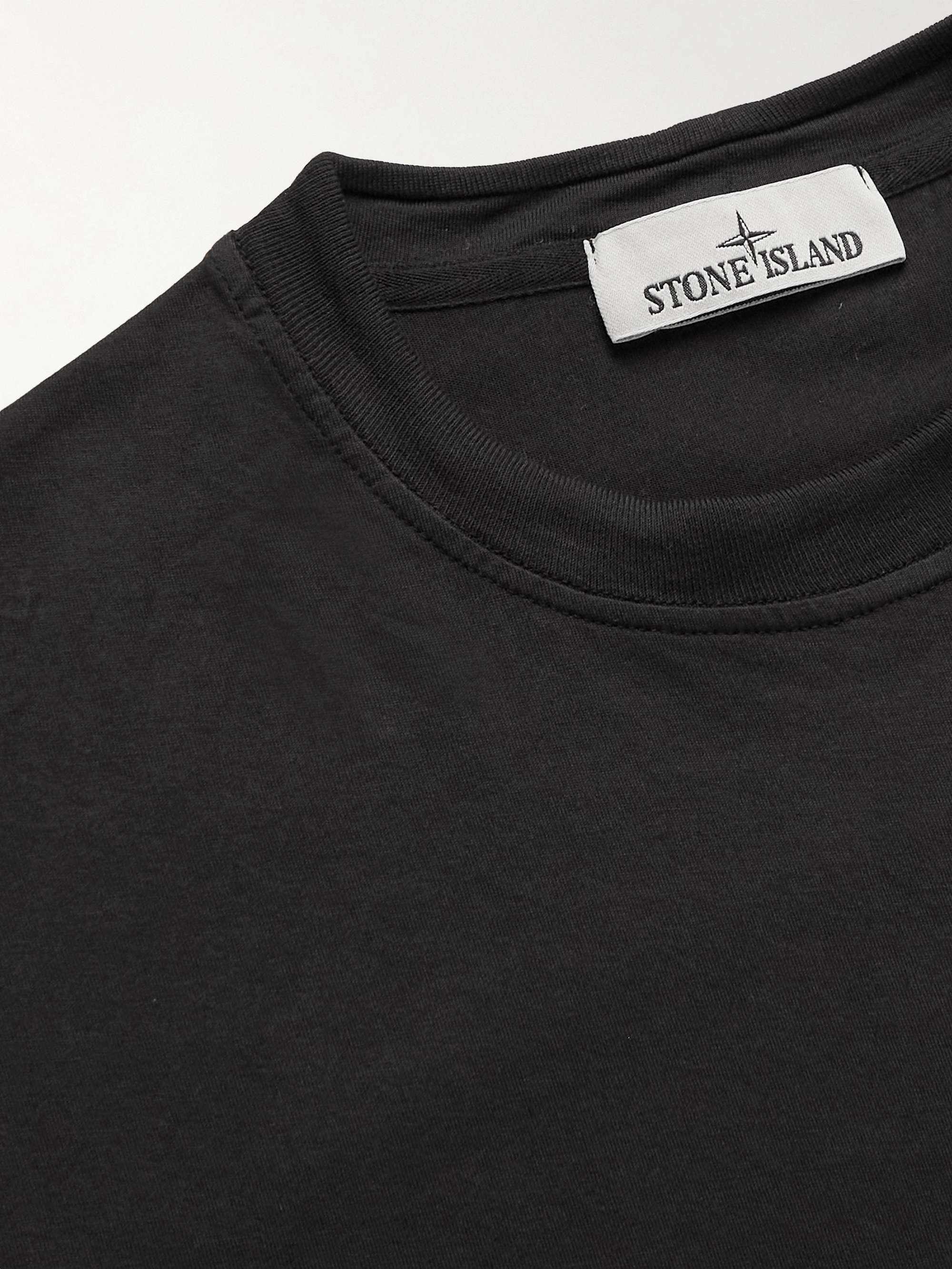STONE ISLAND Logo-Embroidered Garment-Dyed Cotton-Jersey T-Shirt