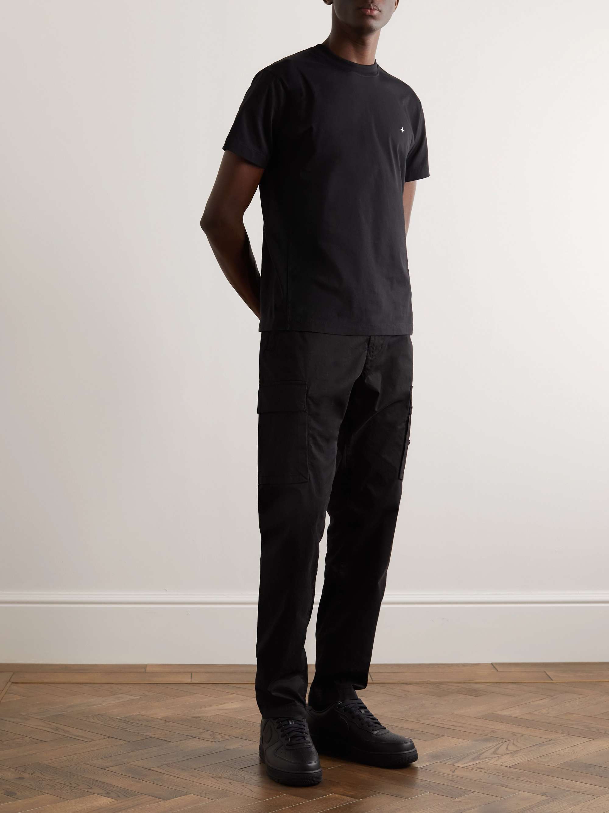 STONE ISLAND Logo-Embroidered Garment-Dyed Cotton-Jersey T-Shirt