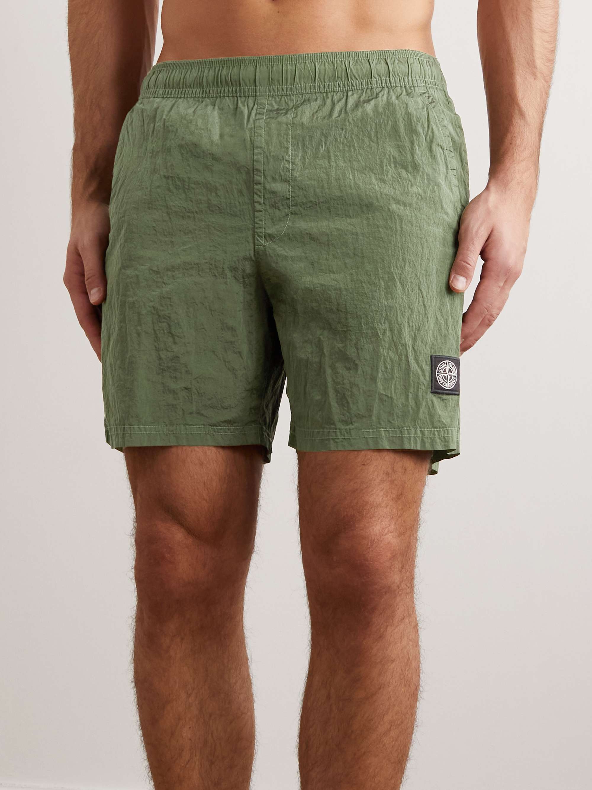 STONE ISLAND Logo-Appliquéd Straight-Leg Mid-Length Swim Shorts