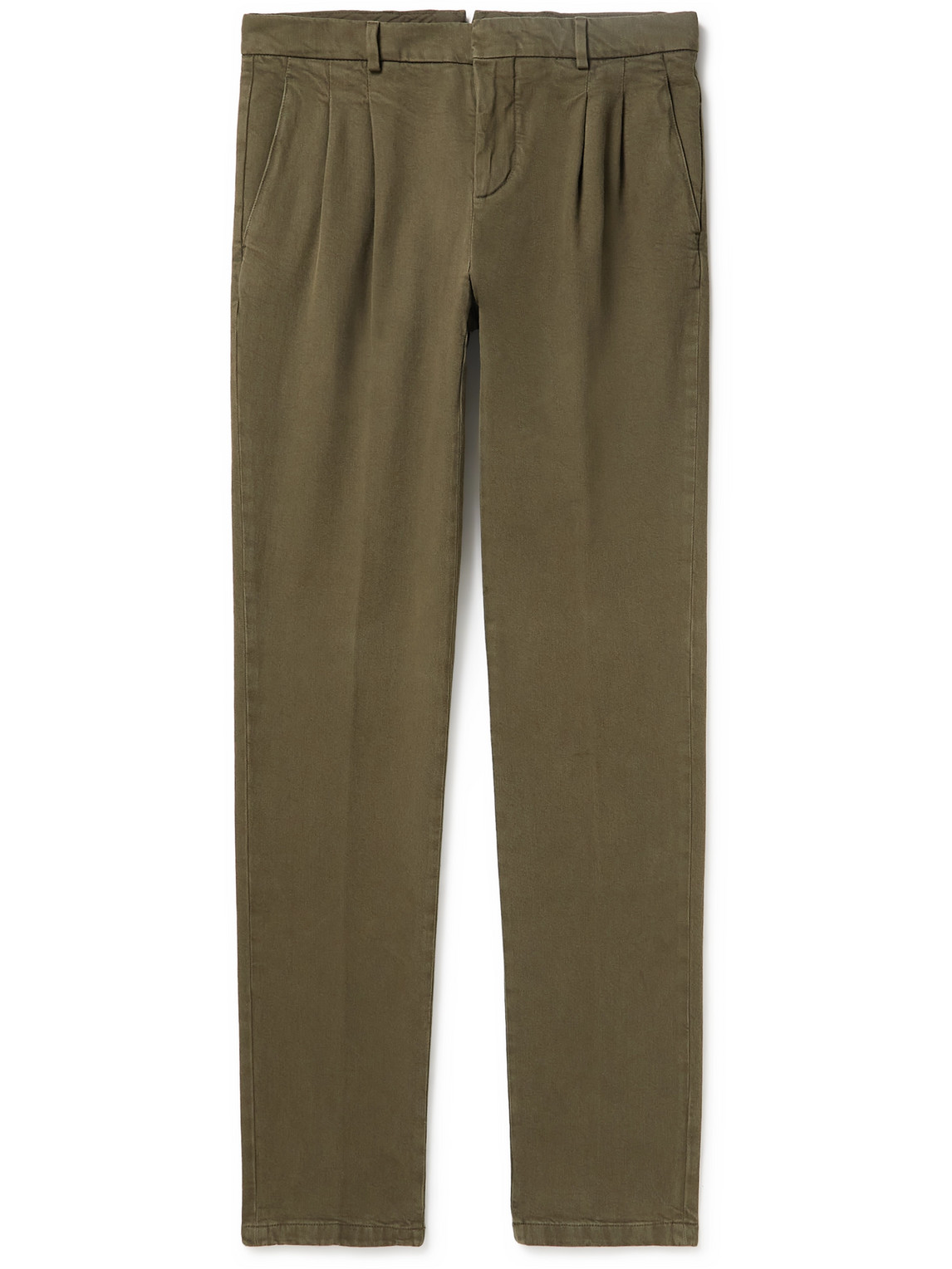 Loro Piana Tapered Pleated Stretch Cotton-twill Trousers In Green