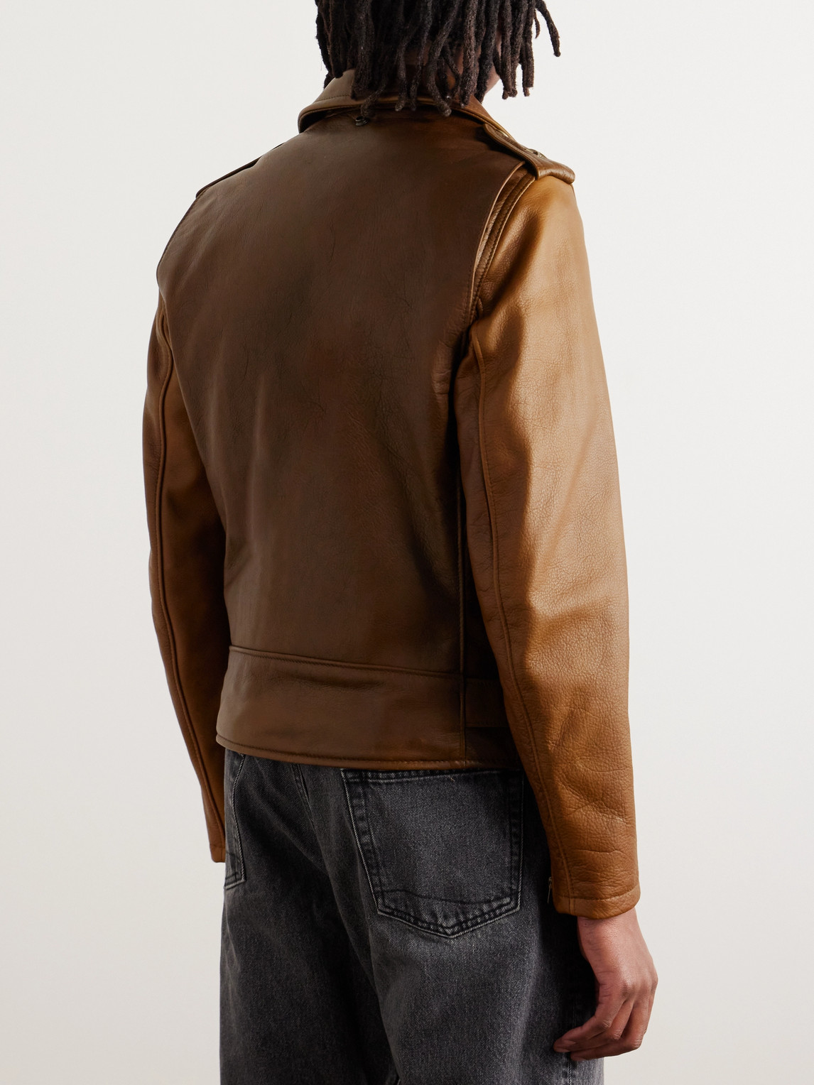 Shop Schott Perfecto Leather Biker Jacket In Brown