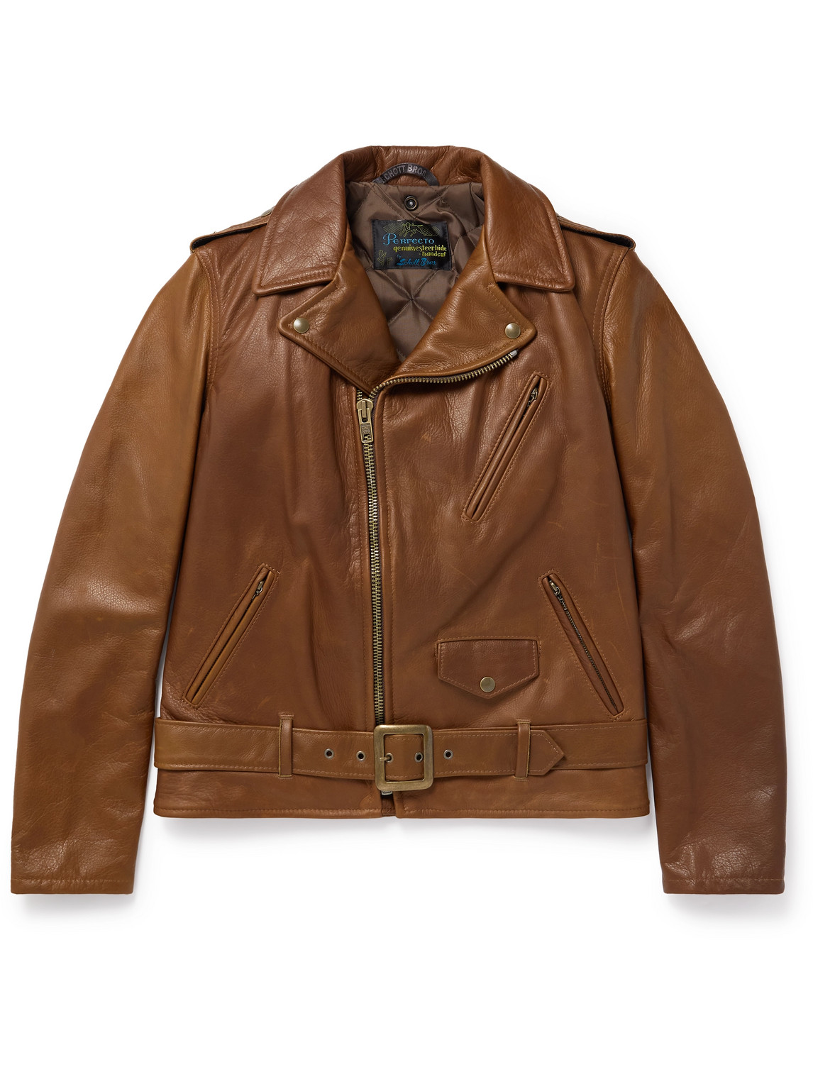 Shop Schott Perfecto Leather Biker Jacket In Brown