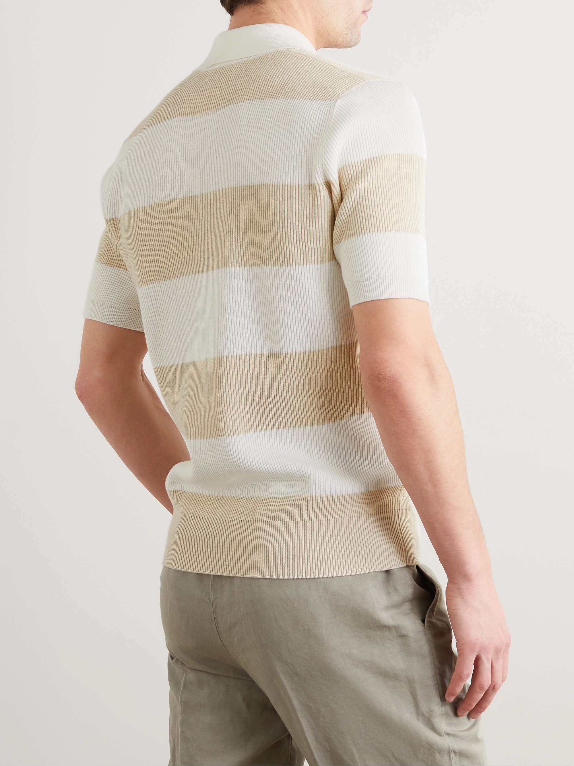 BRUNELLO CUCINELLI Striped Ribbed Cotton Polo Shirt