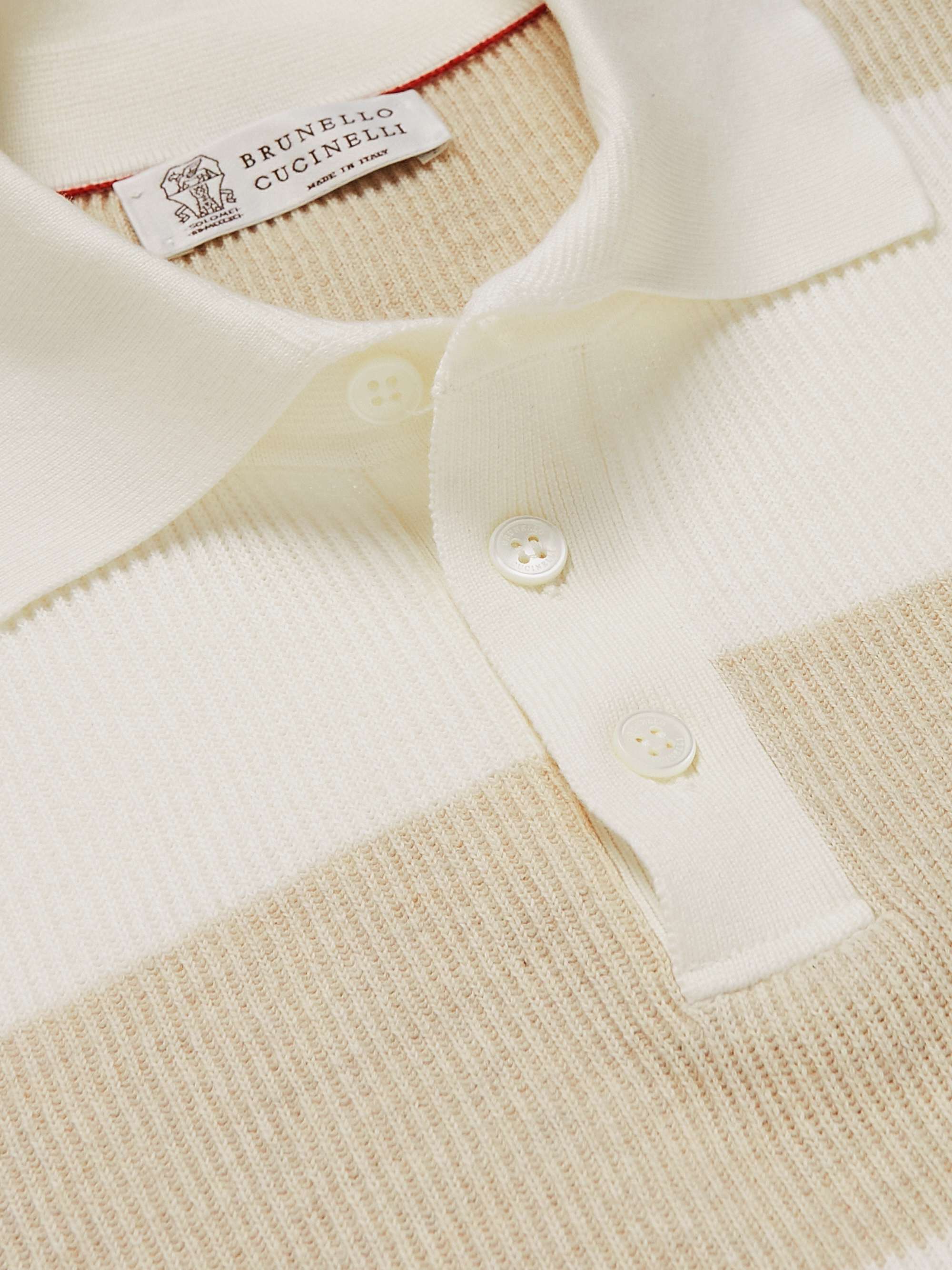 BRUNELLO CUCINELLI Striped Ribbed Cotton Polo Shirt