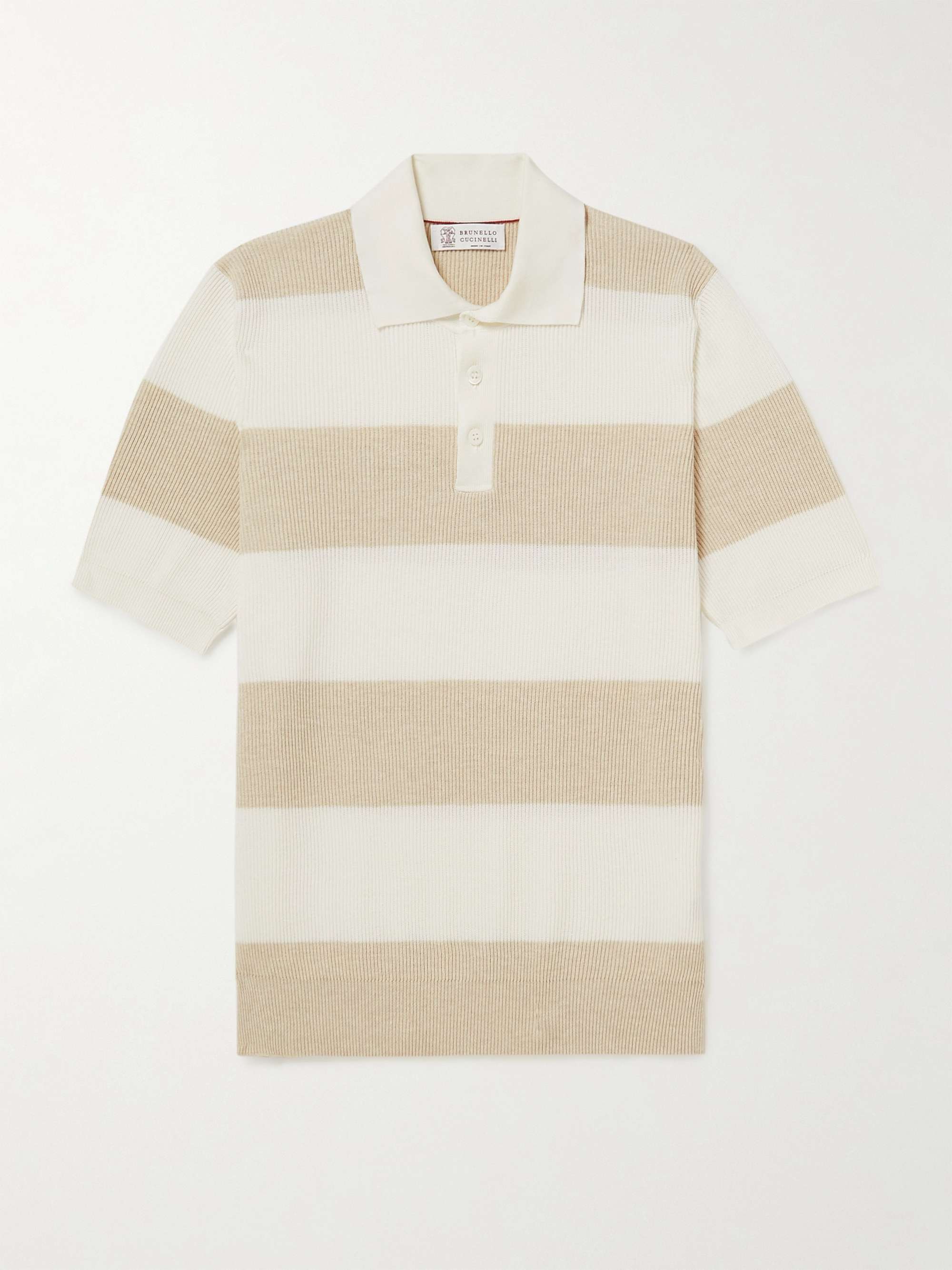 BRUNELLO CUCINELLI Striped Ribbed Cotton Polo Shirt